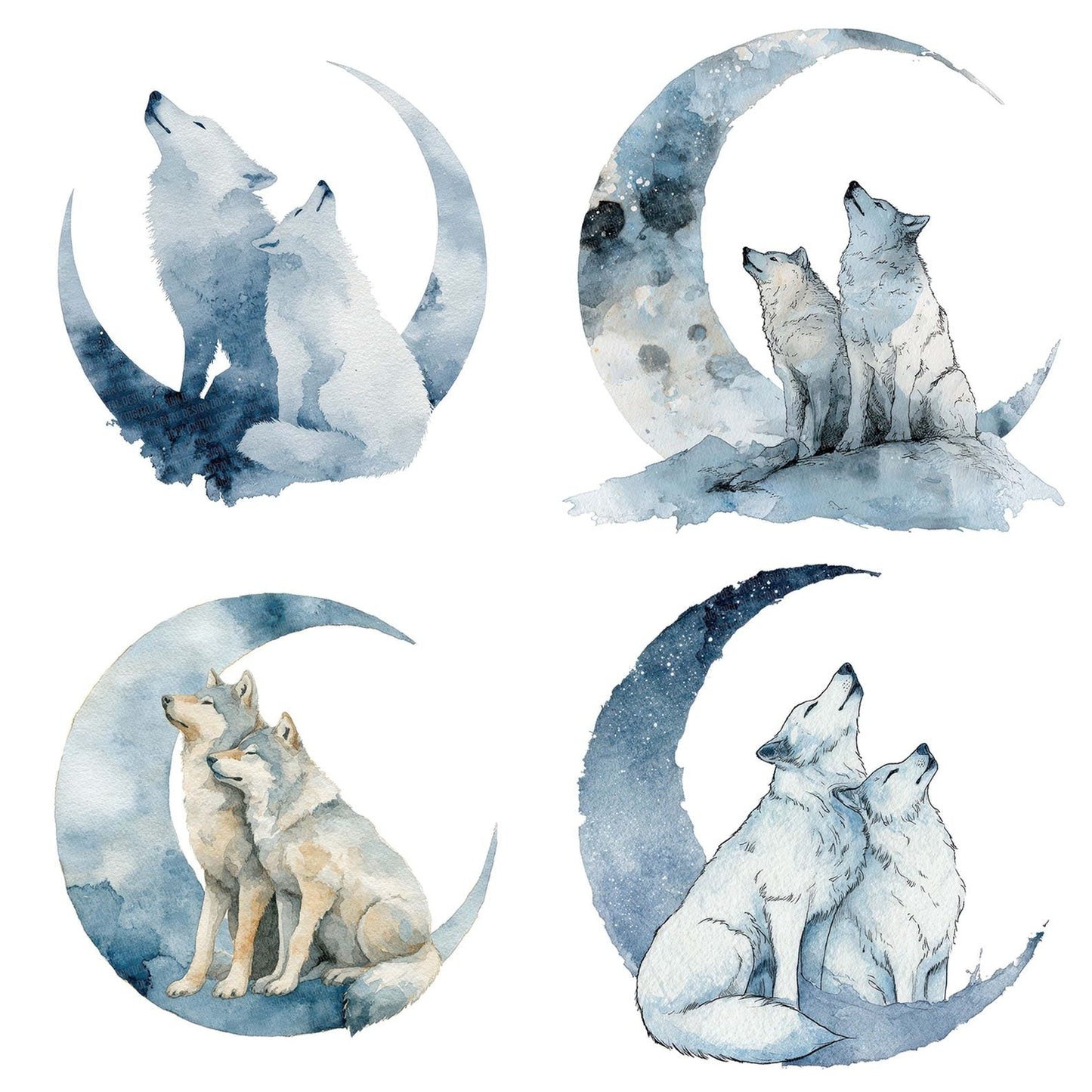 Watercolour Moon Wolf Clipart Set (DDD007220)