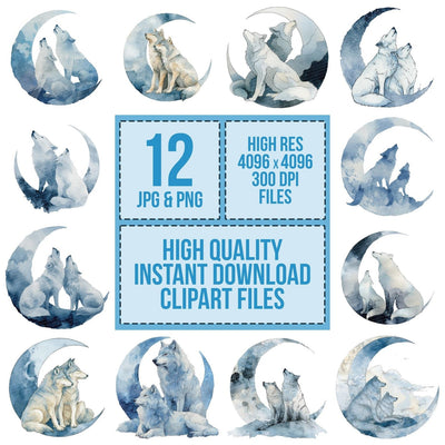 Watercolour Moon Wolf Clipart Set (DDD007220)
