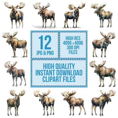Watercolour Moose Antlers clipart set cover showing the designs and file details
