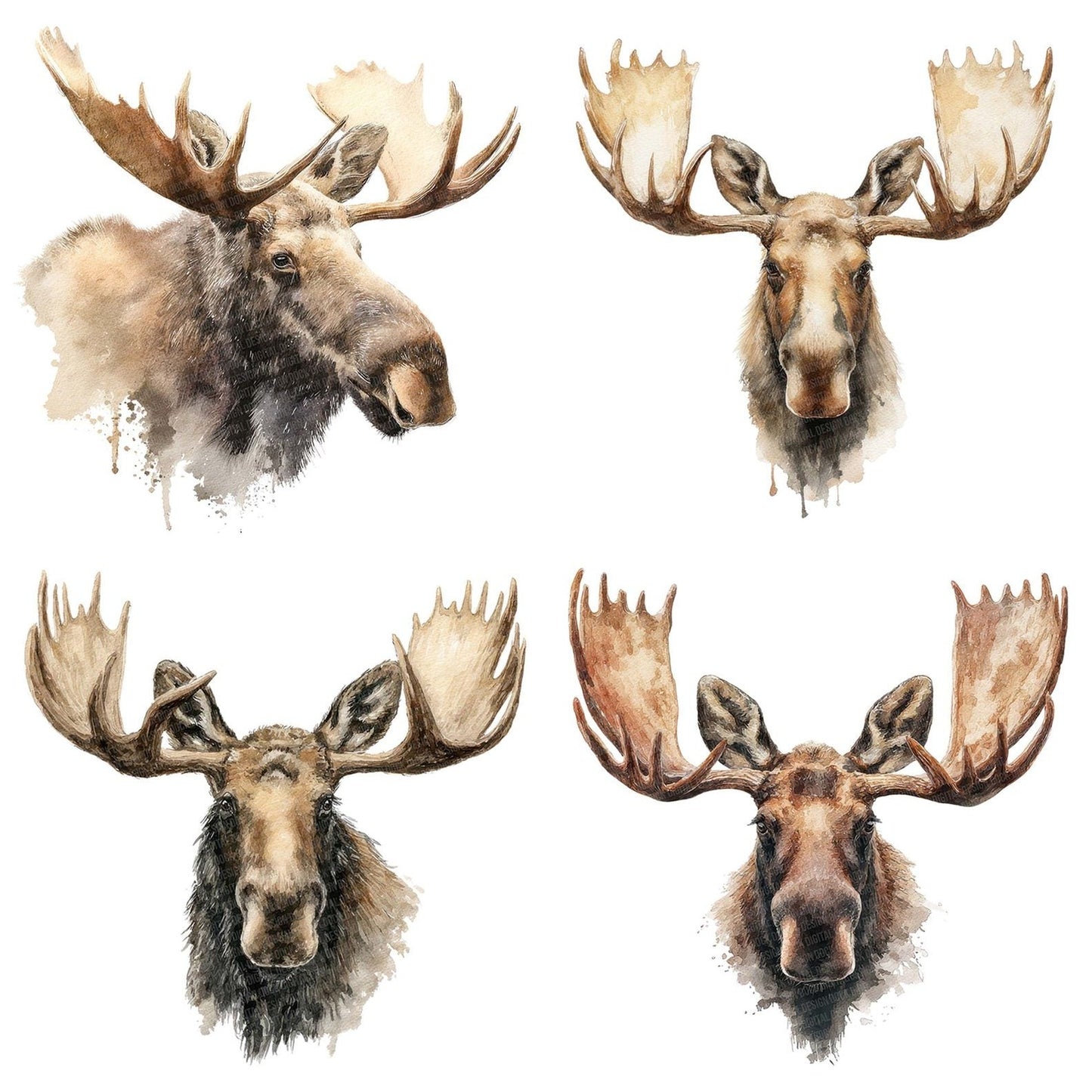 Watercolour Moose Portrait Clipart Set (DDD007222)