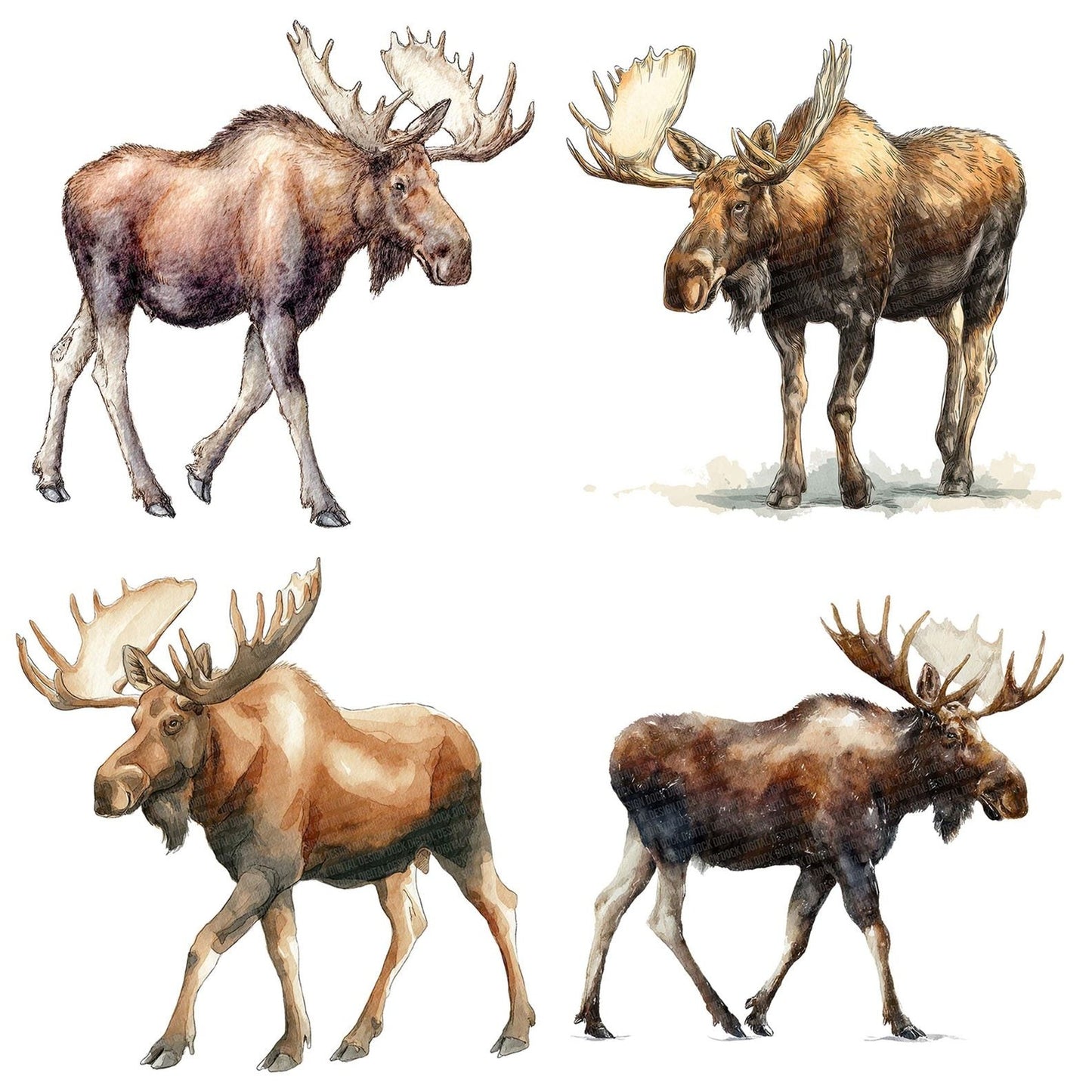 Watercolour Moose Walking Clipart Set (DDD007223)