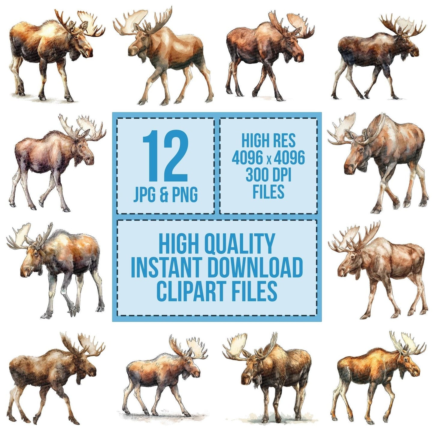 Watercolour Moose Walking Clipart Set (DDD007223)