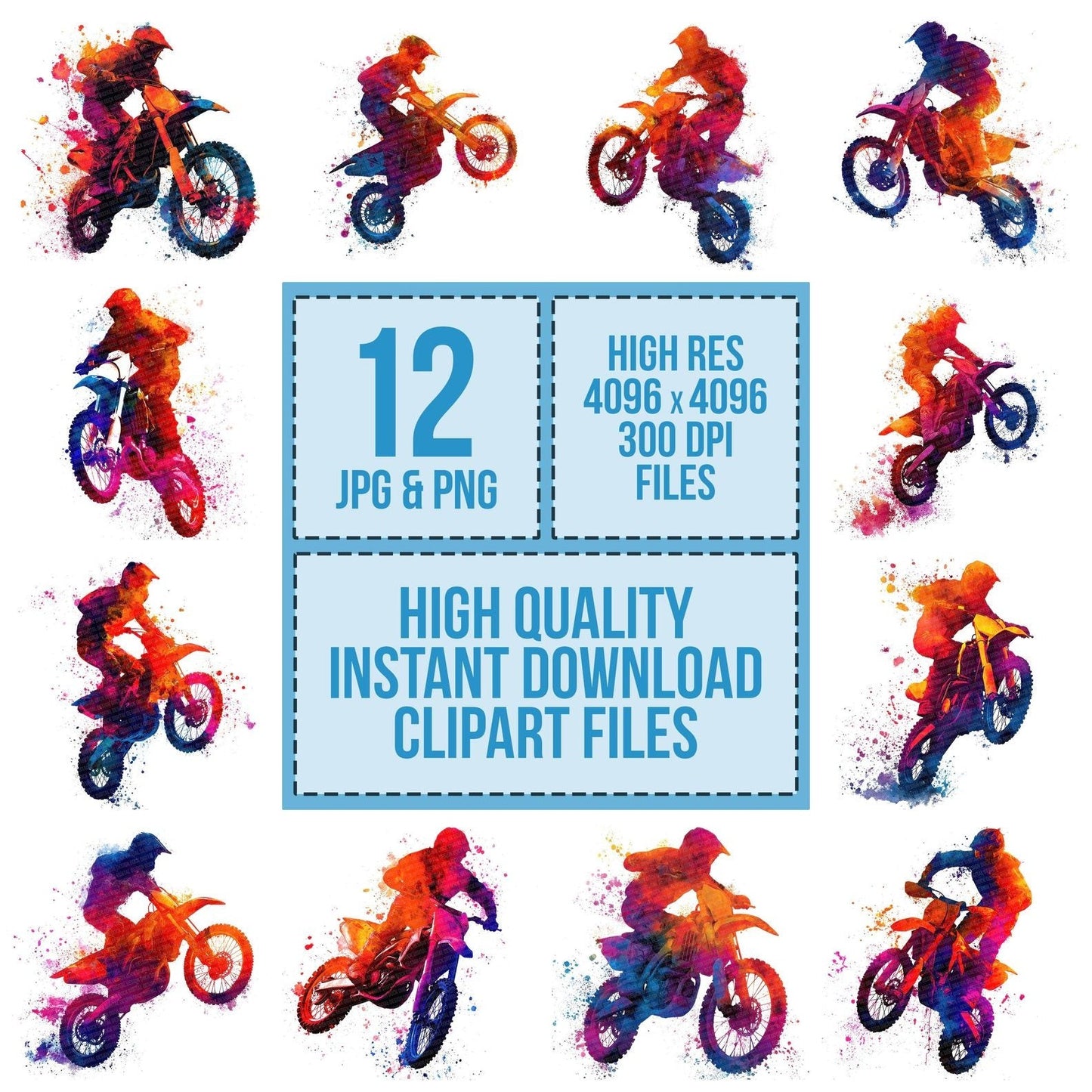 Watercolour Motocross Rider Clipart Set (DDD007225)
