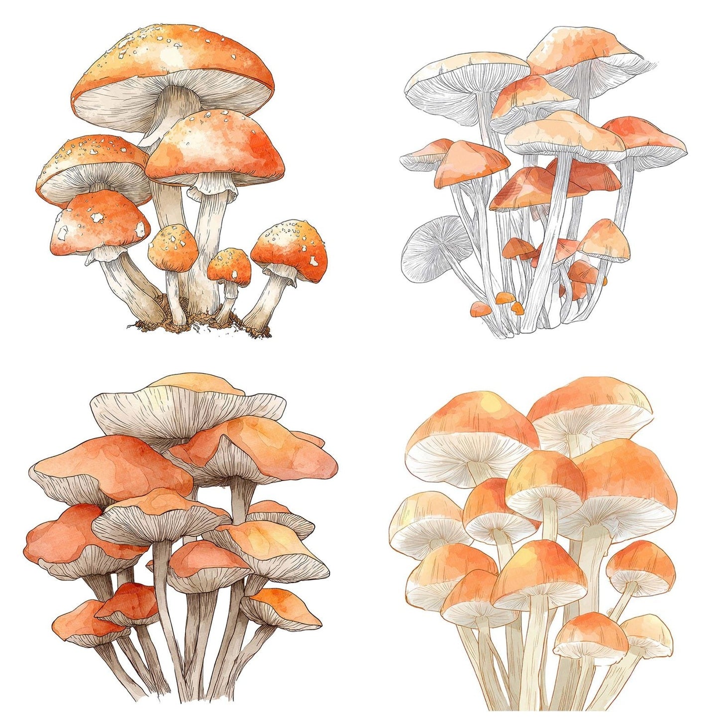 Watercolour Mushroom Cluster Clipart Set (DDD007227)