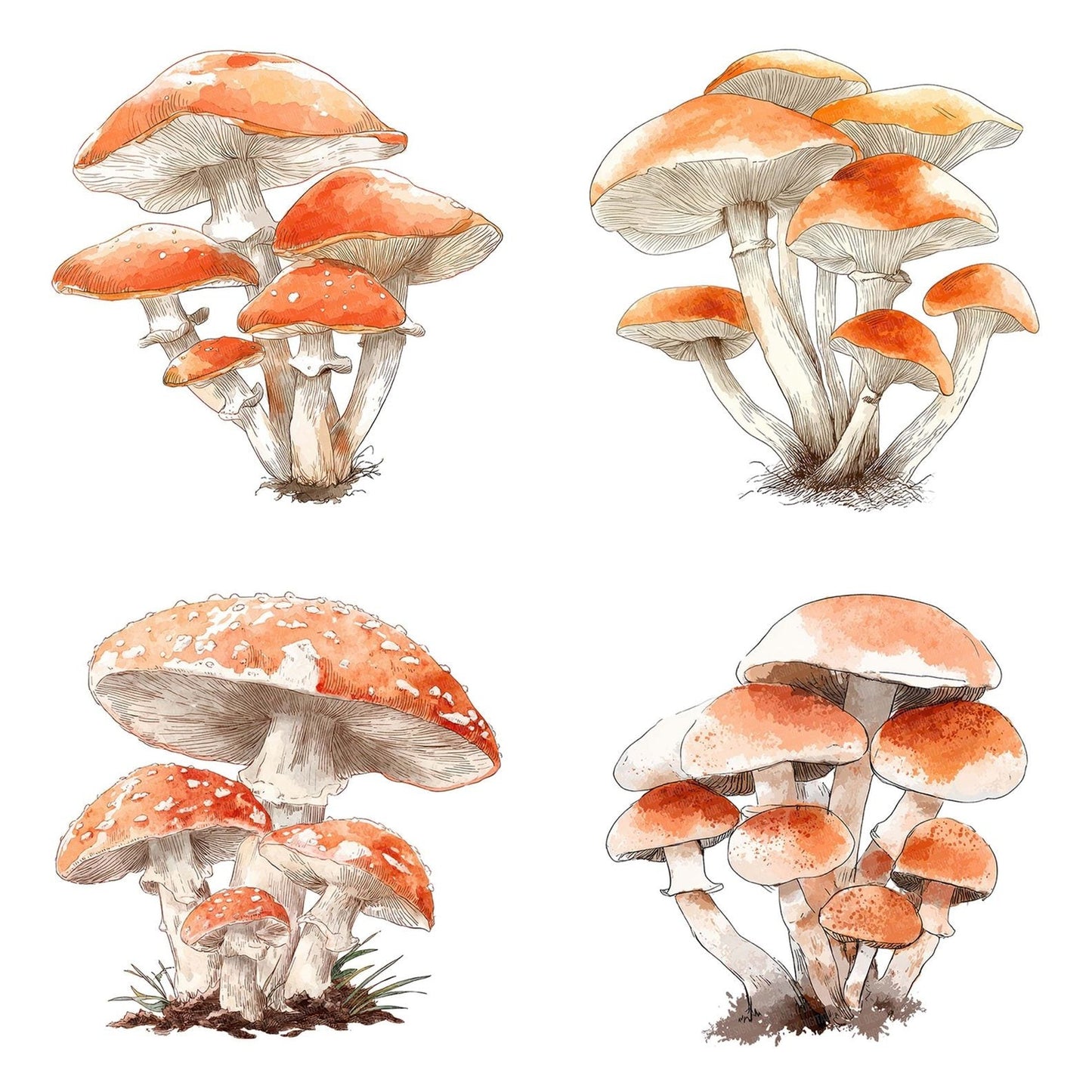 Watercolour Mushroom Cluster Clipart Set (DDD007227)