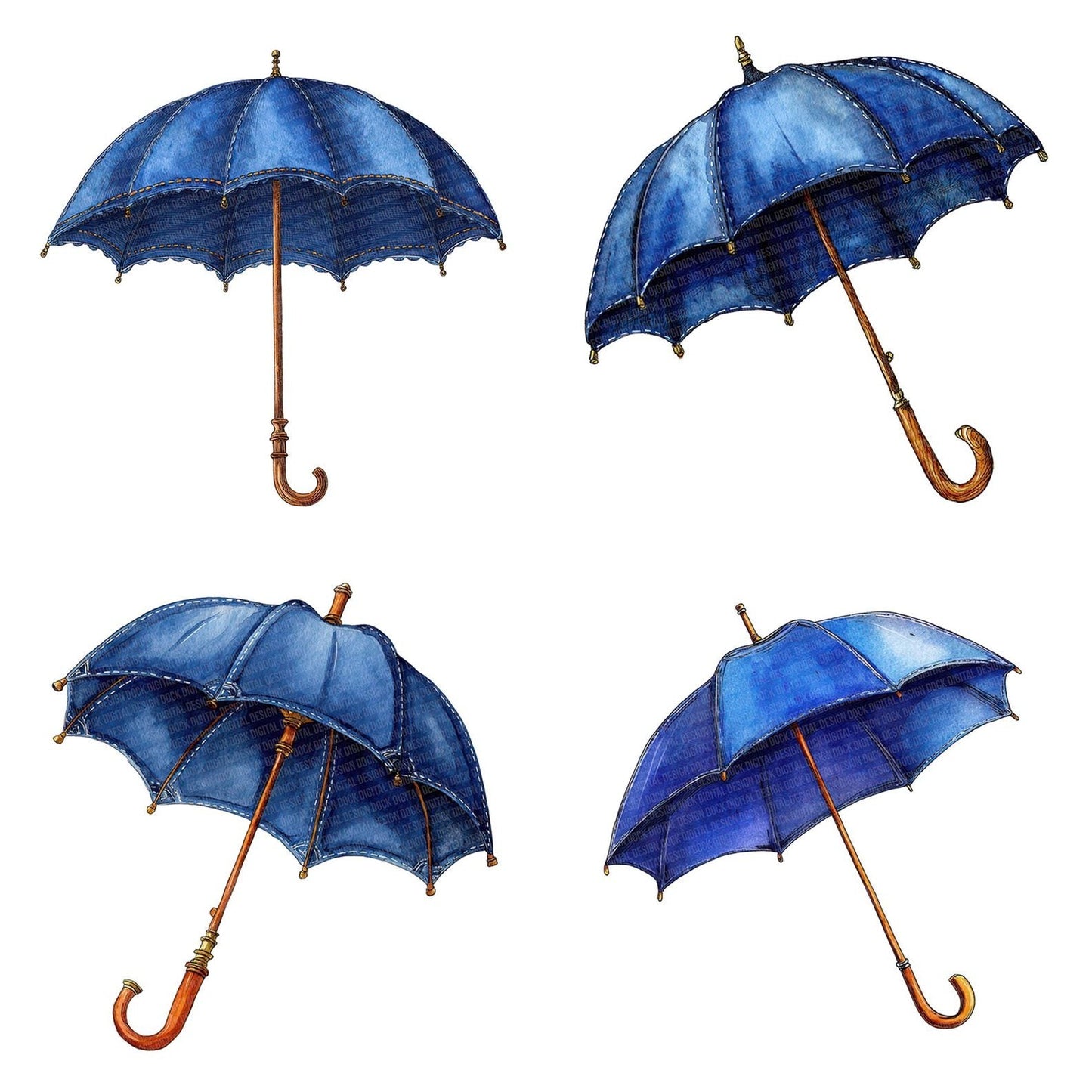 Watercolour Navy Umbrella Clipart Set (DDD007228)
