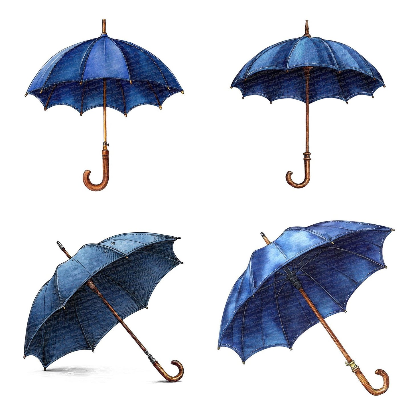 Watercolour Navy Umbrella Clipart Set (DDD007228)