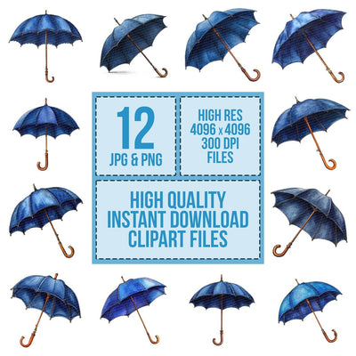 Watercolour Navy Umbrella clipart set cover showing the designs and file details