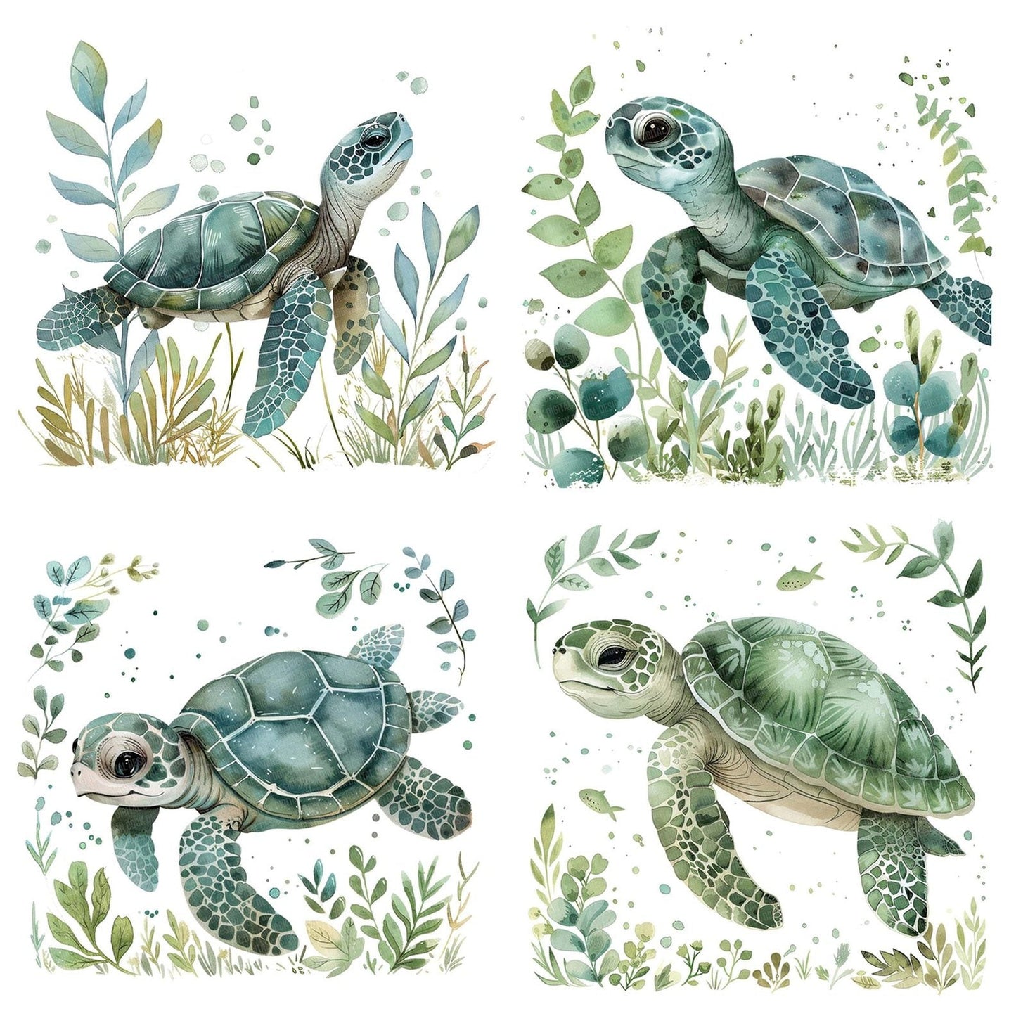 Watercolour Nursery Sea Turtle Clipart Set (DDD007234)