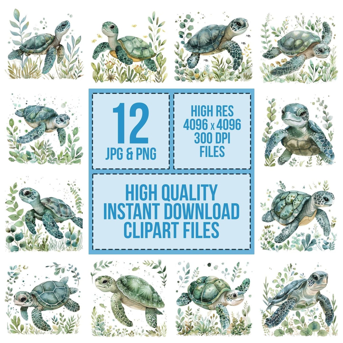 Watercolour Nursery Sea Turtle Clipart Set (DDD007234)