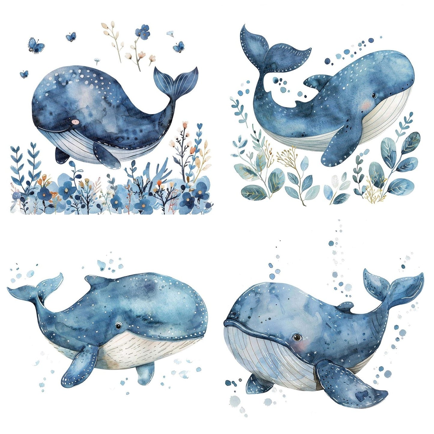 Watercolour Nursery Whale Clipart Set (DDD007236)