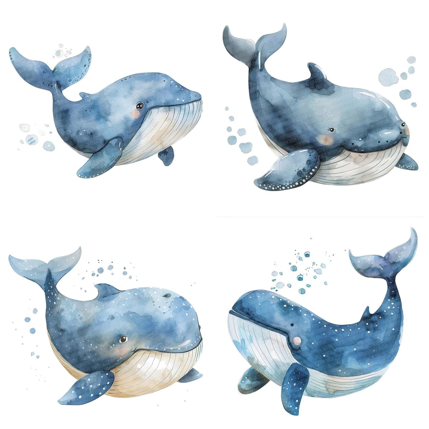 Watercolour Nursery Whale Clipart Set (DDD007236)