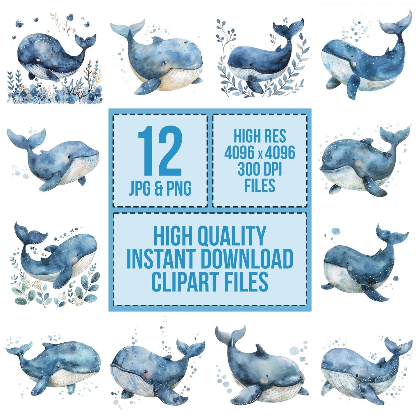 Watercolour Nursery Whale Clipart Set (DDD007236)
