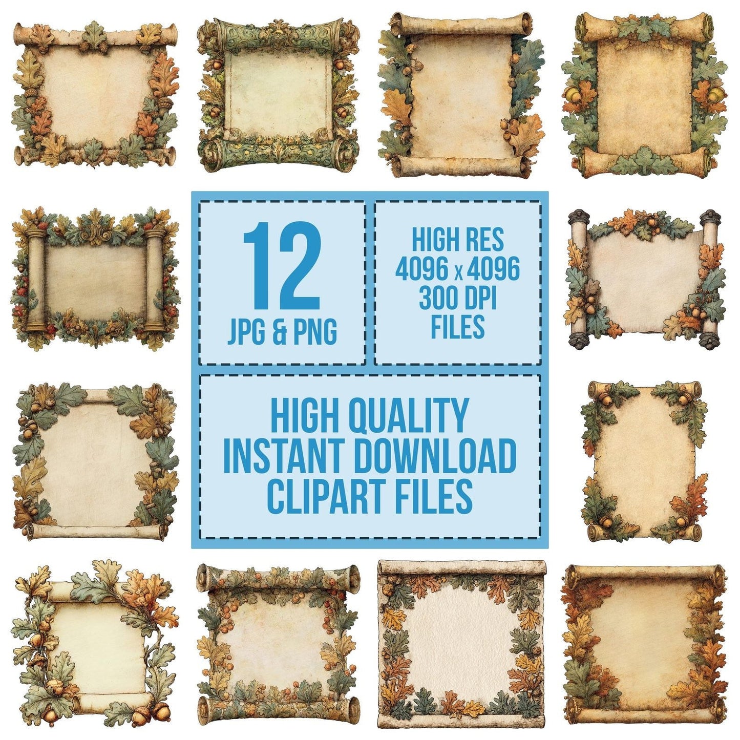 Watercolour Oak Medieval Scroll Clipart Set (DDD007237)