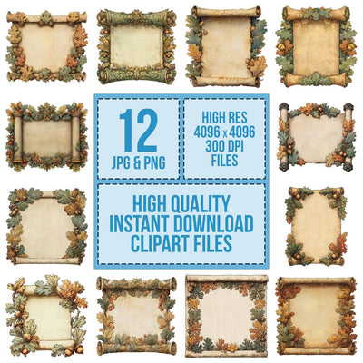 Watercolour Oak Medieval Scroll Clipart Set (DDD007237)