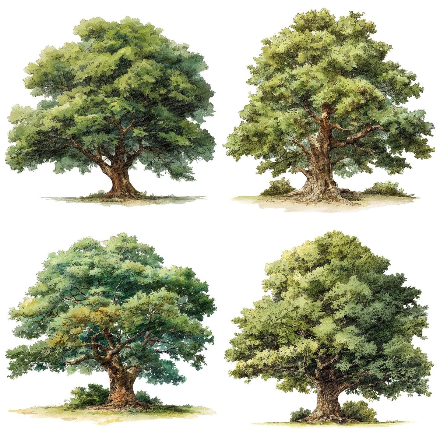 Watercolour Oak Tree Clipart Set (DDD007238)