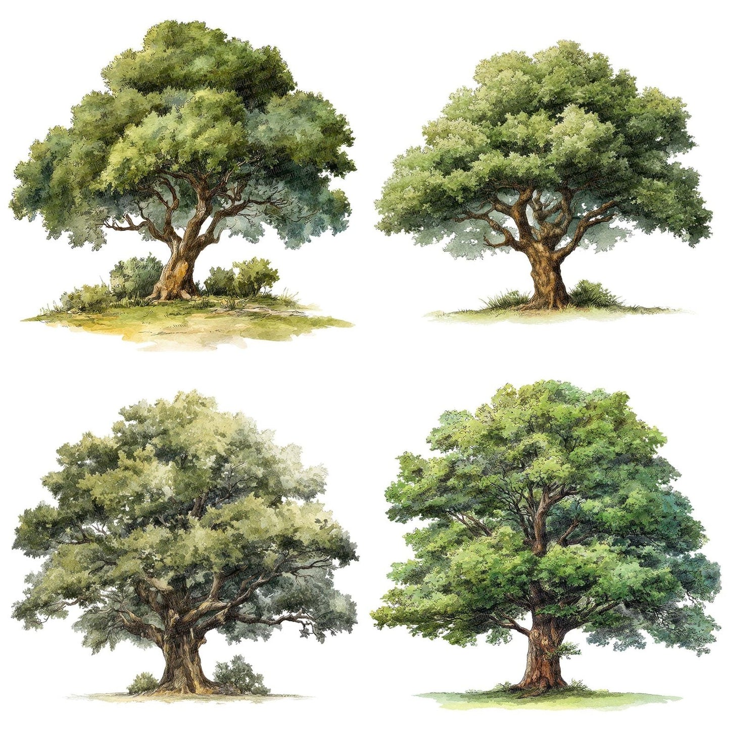 Watercolour Oak Tree Clipart Set (DDD007238)
