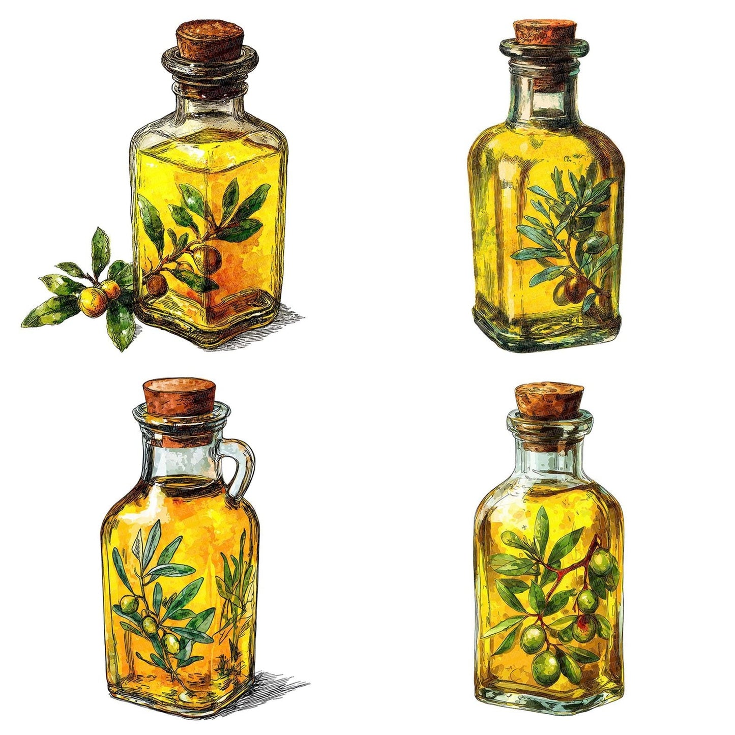 Watercolour Olive Oil Clipart Set (DDD007239)