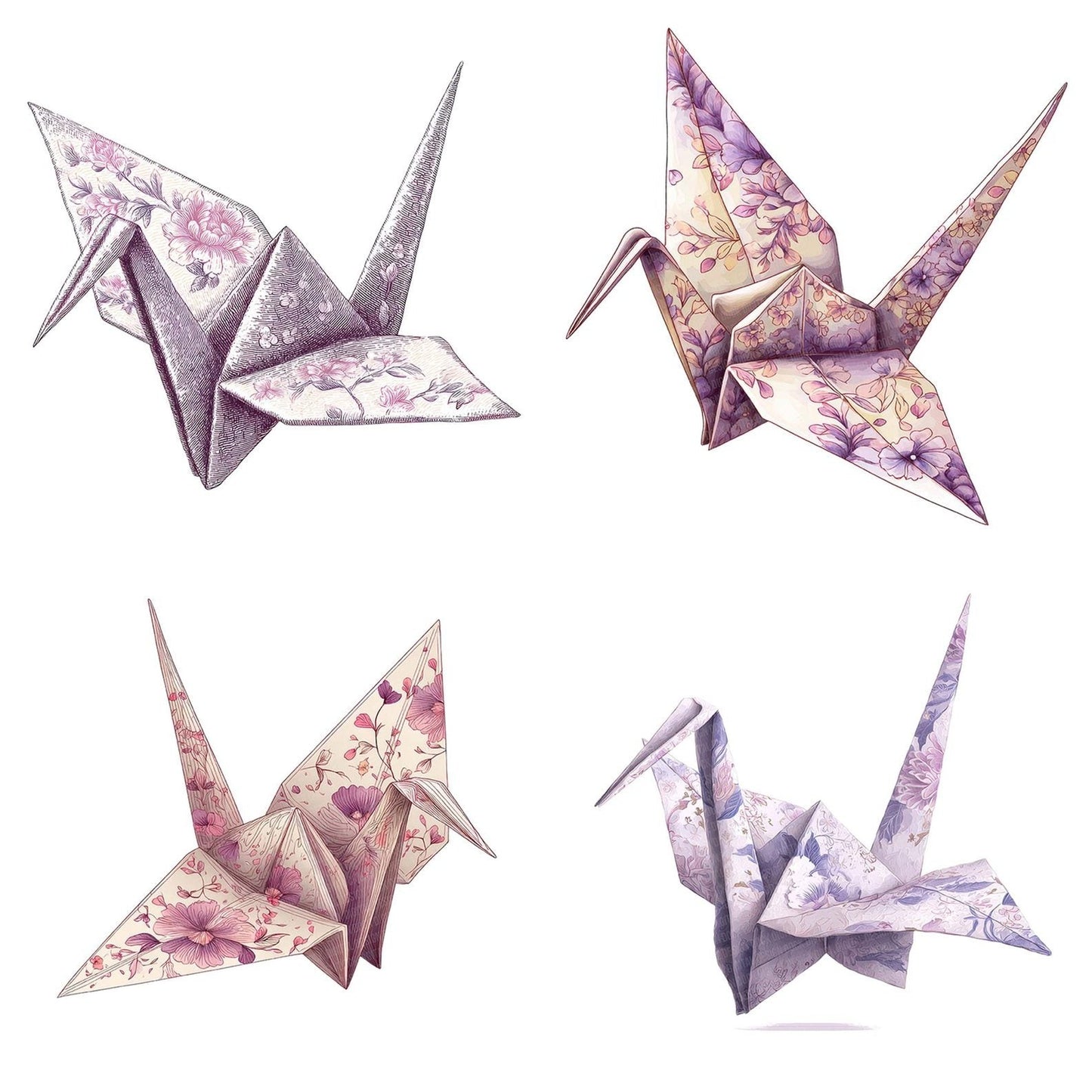 Watercolour Origami Crane Clipart Set (DDD007242)