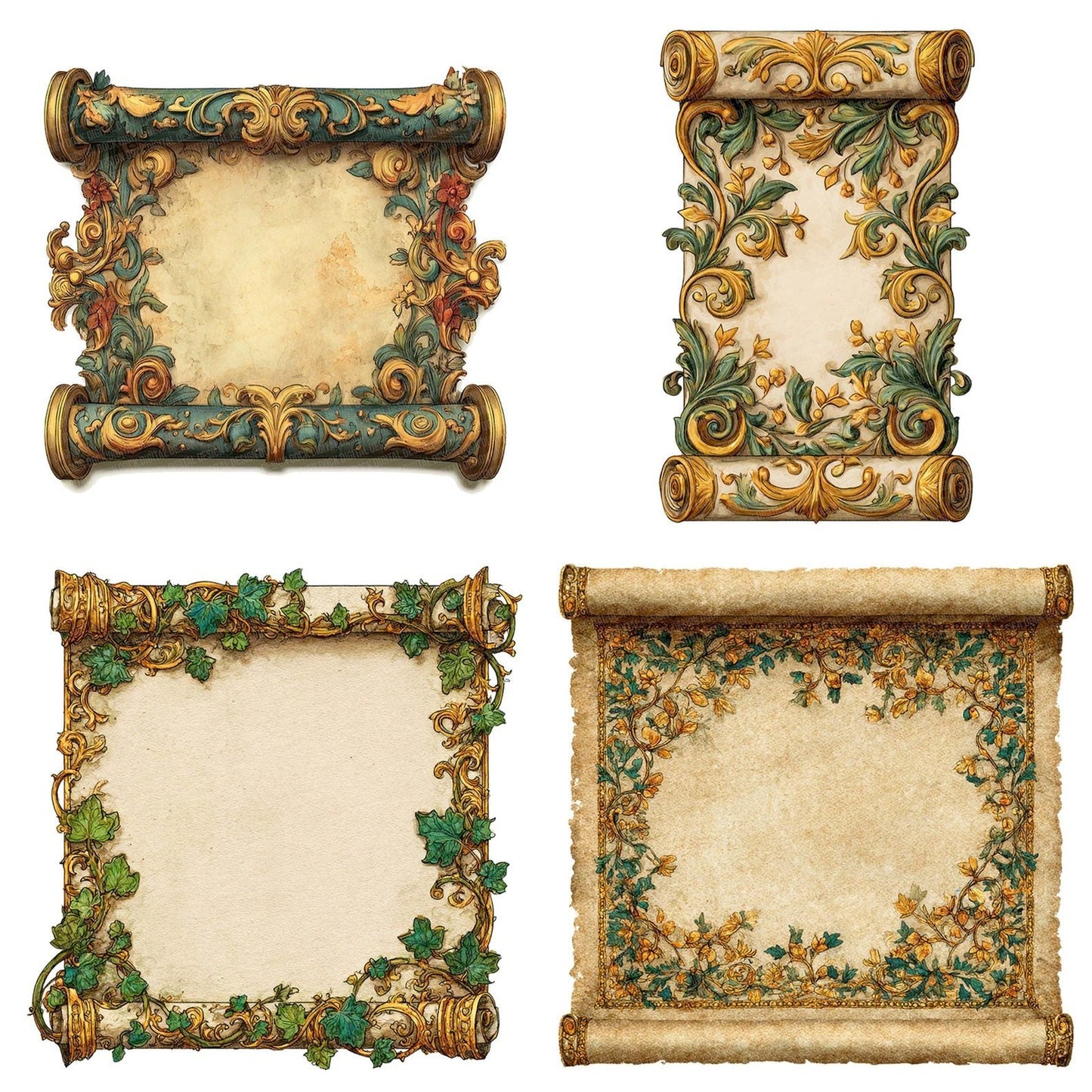 Watercolour Ornate Medieval Scroll Clipart Set (DDD007243)