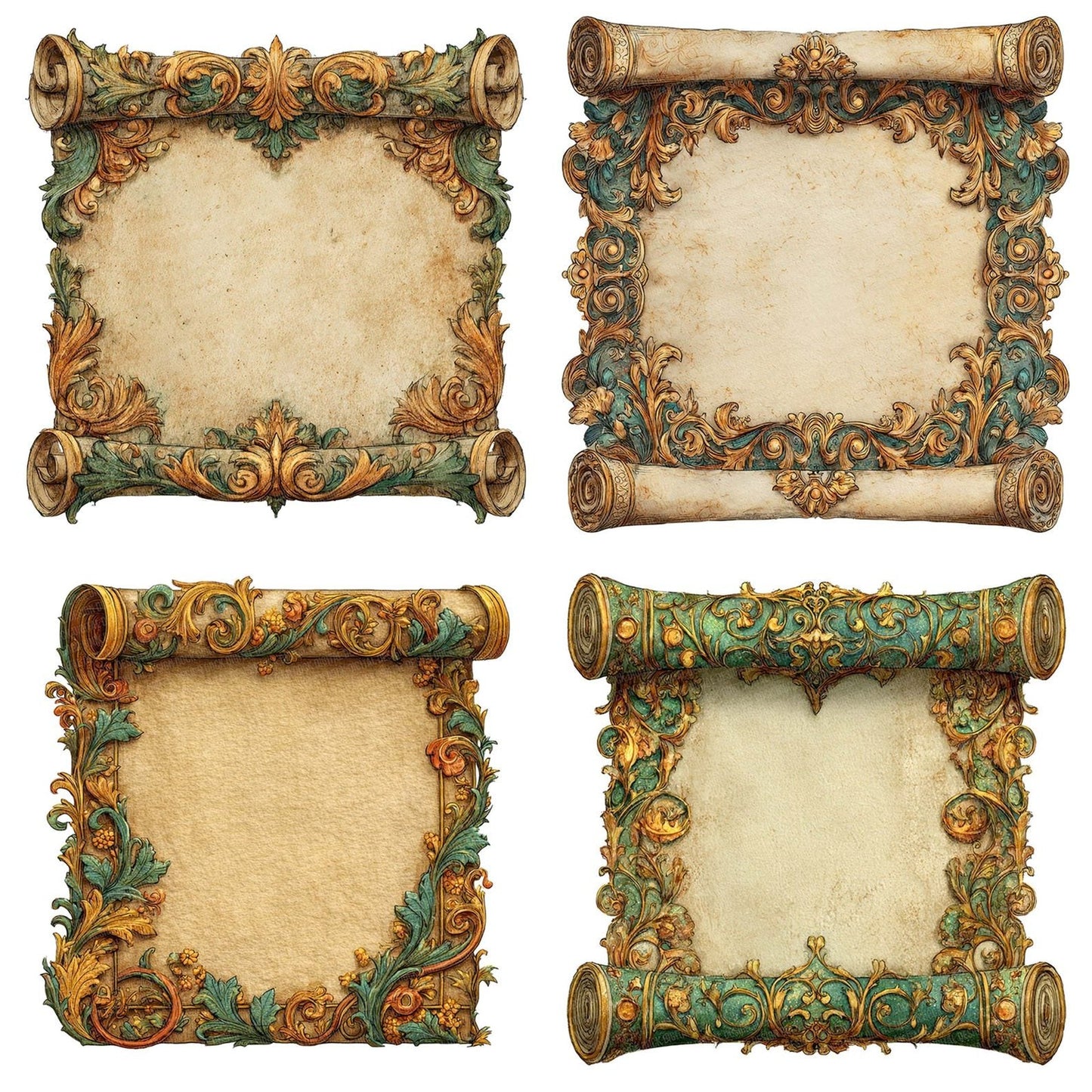 Watercolour Ornate Medieval Scroll Clipart Set (DDD007243)
