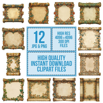 Watercolour Ornate Medieval Scroll Clipart Set (DDD007243)