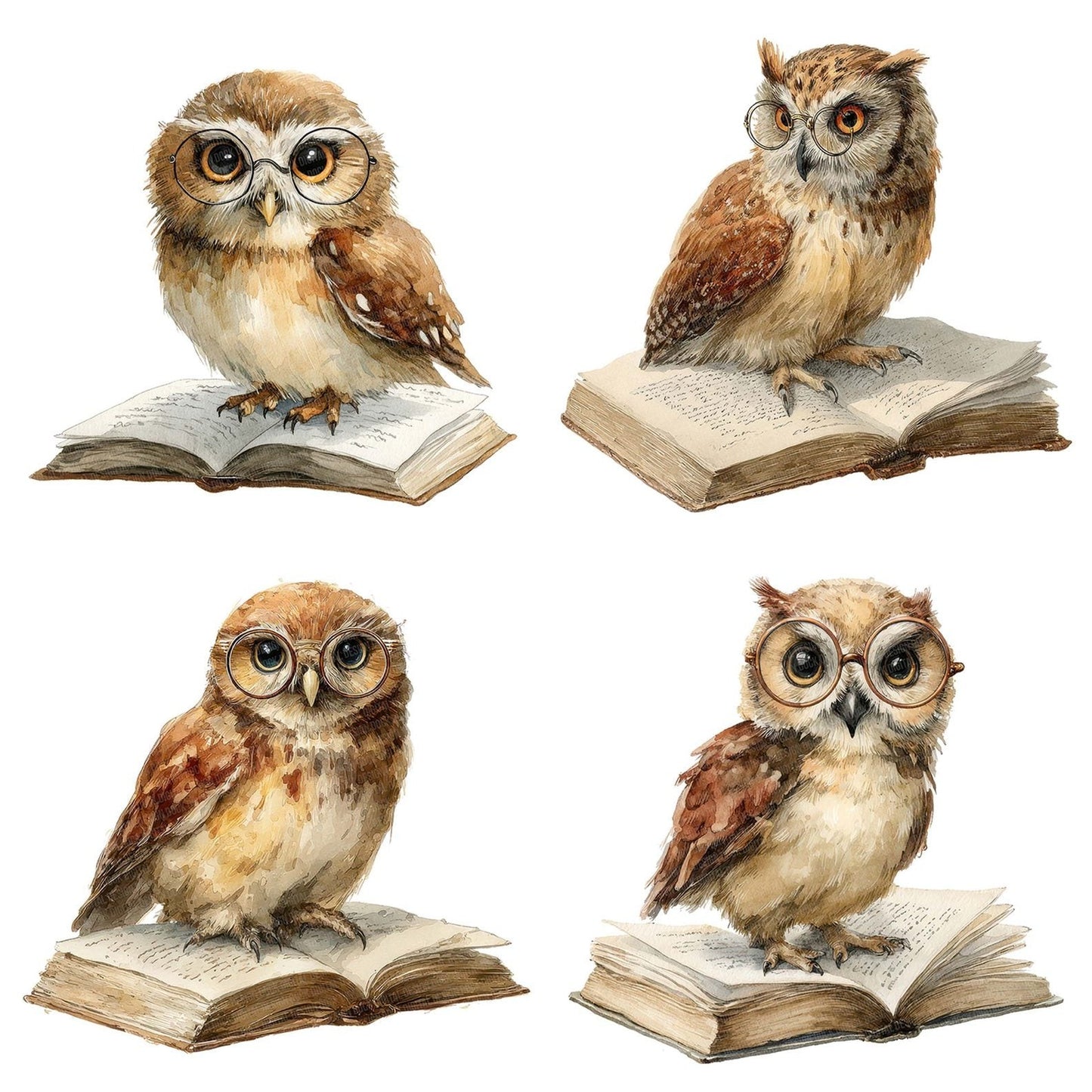Watercolour Owl Book Clipart Set (DDD007244)