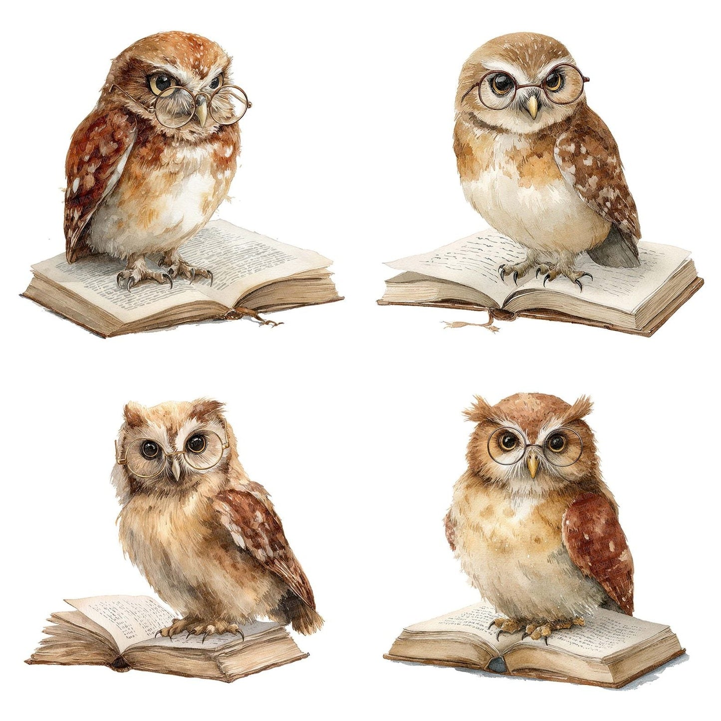 Watercolour Owl Book Clipart Set (DDD007244)