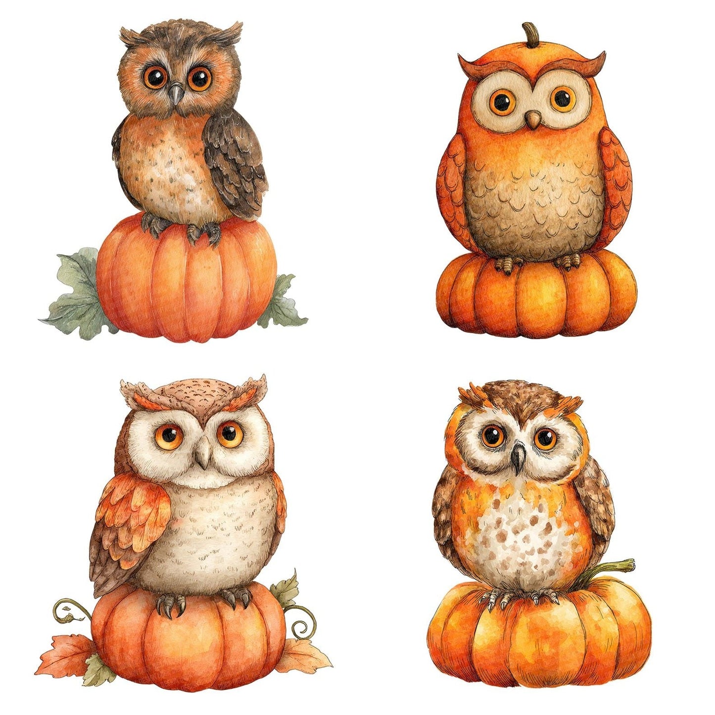 Watercolour Owl Pumpkin Clipart Set (DDD007246)