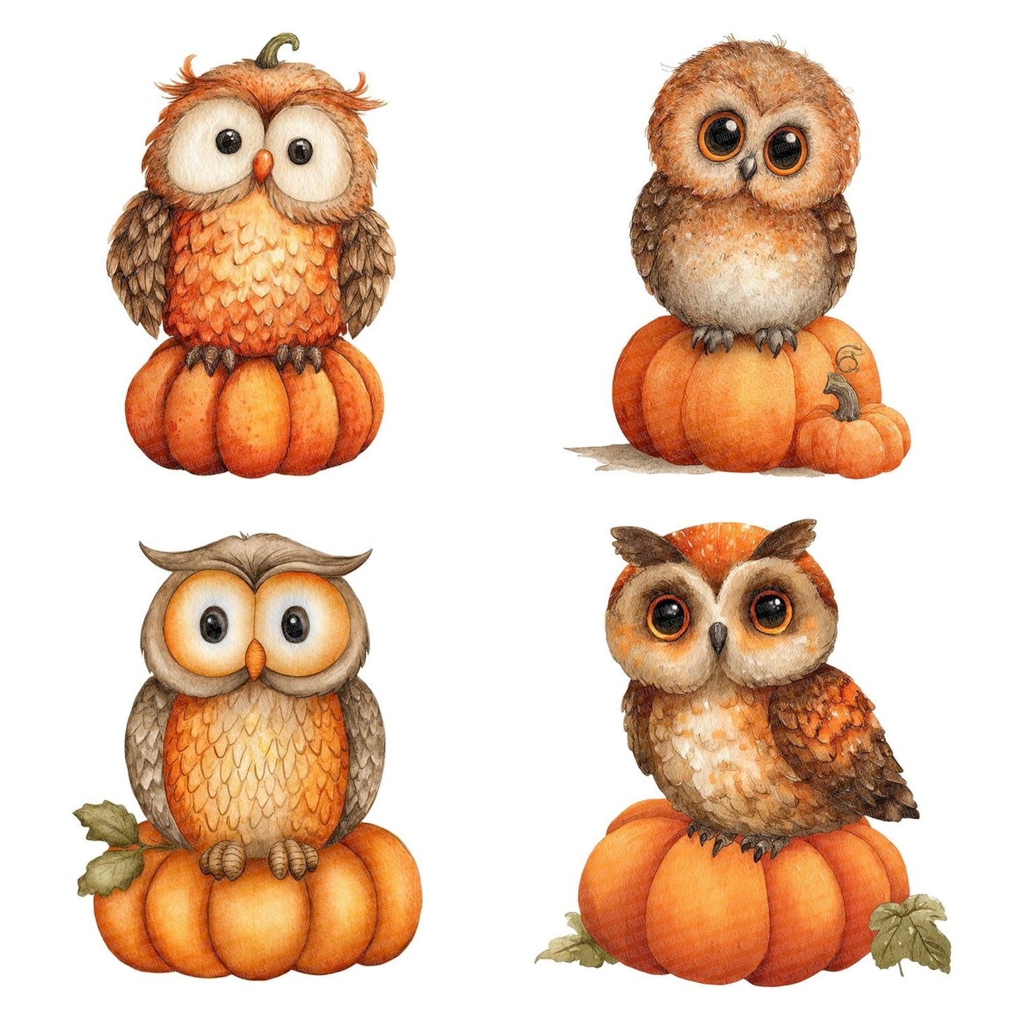 Watercolour Owl Pumpkin Clipart Set (DDD007246)