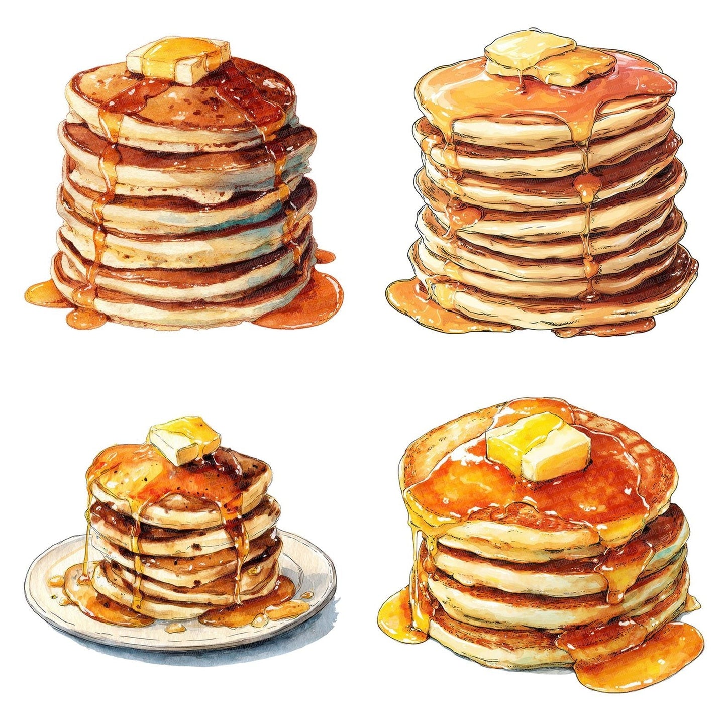 Watercolour Pancake Stack Clipart Set (DDD007248)