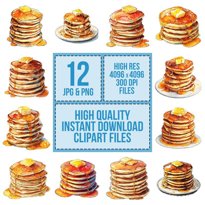 Watercolour Pancake Stack clipart set cover showing the designs and file details