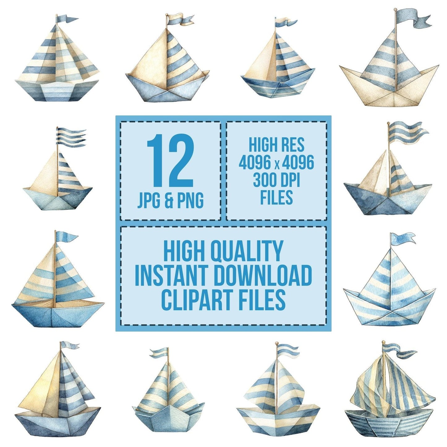 Watercolour Paper Sailboat Clipart Set (DDD007250)