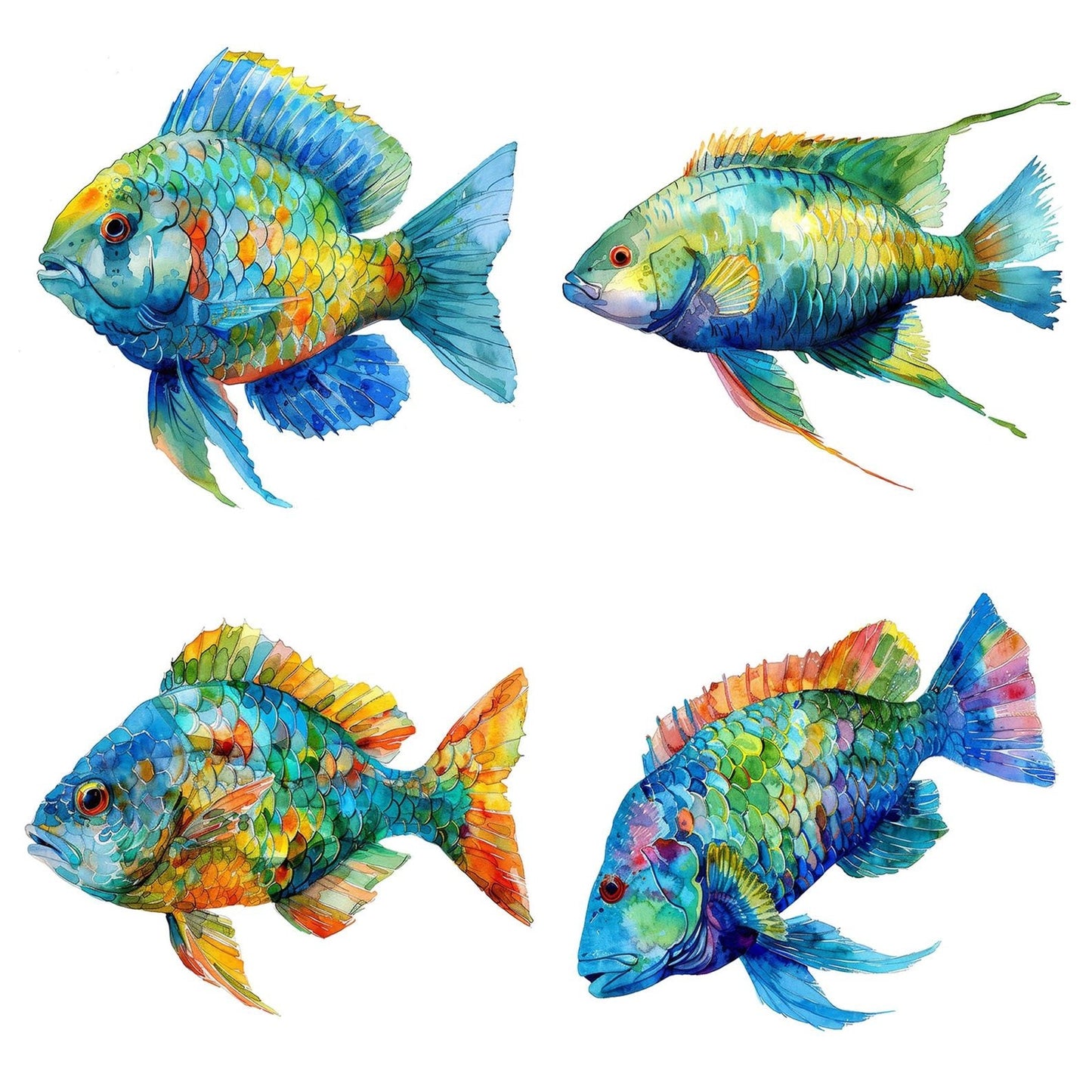Watercolour Parrotfish Clipart Set (DDD007252)