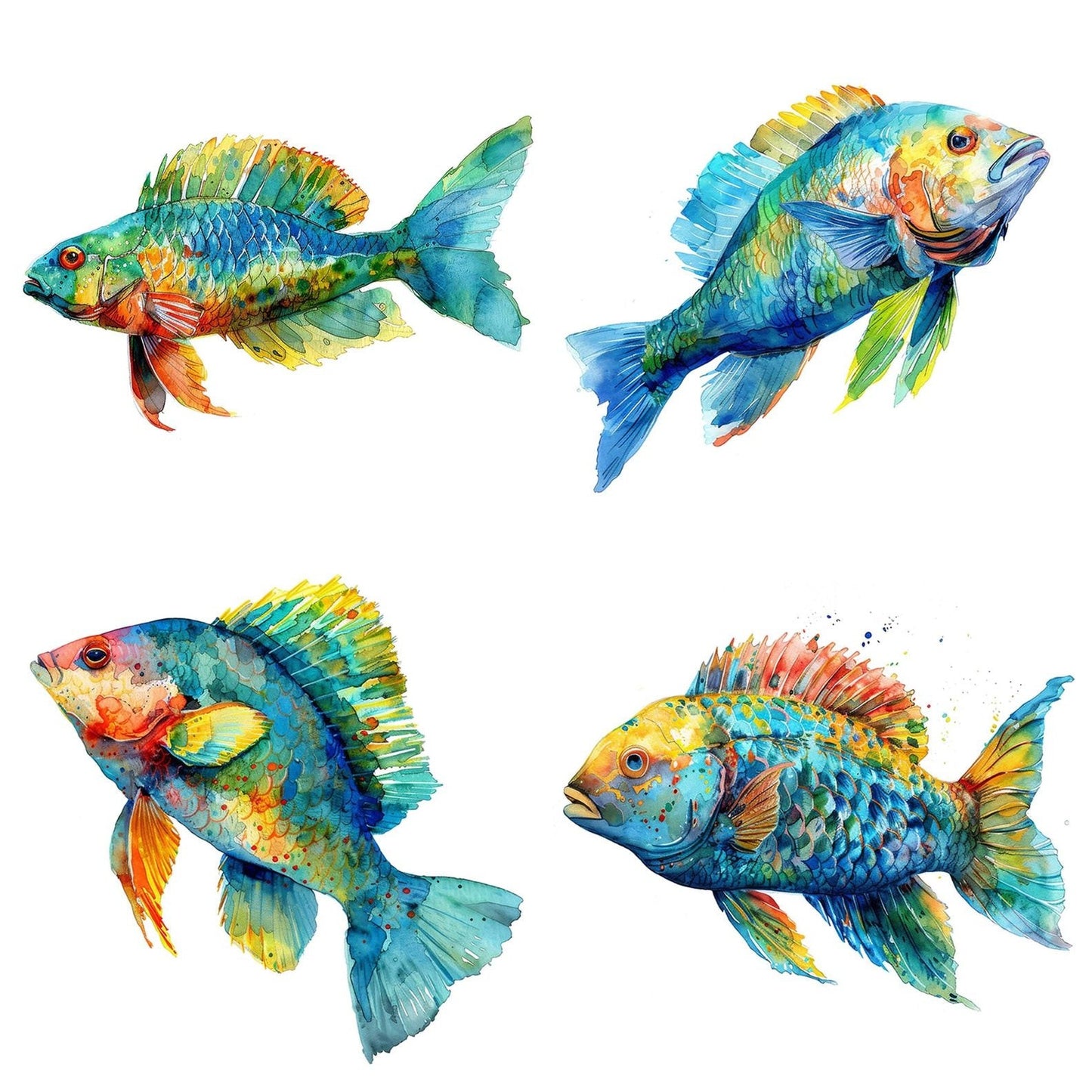 Watercolour Parrotfish Clipart Set (DDD007252)