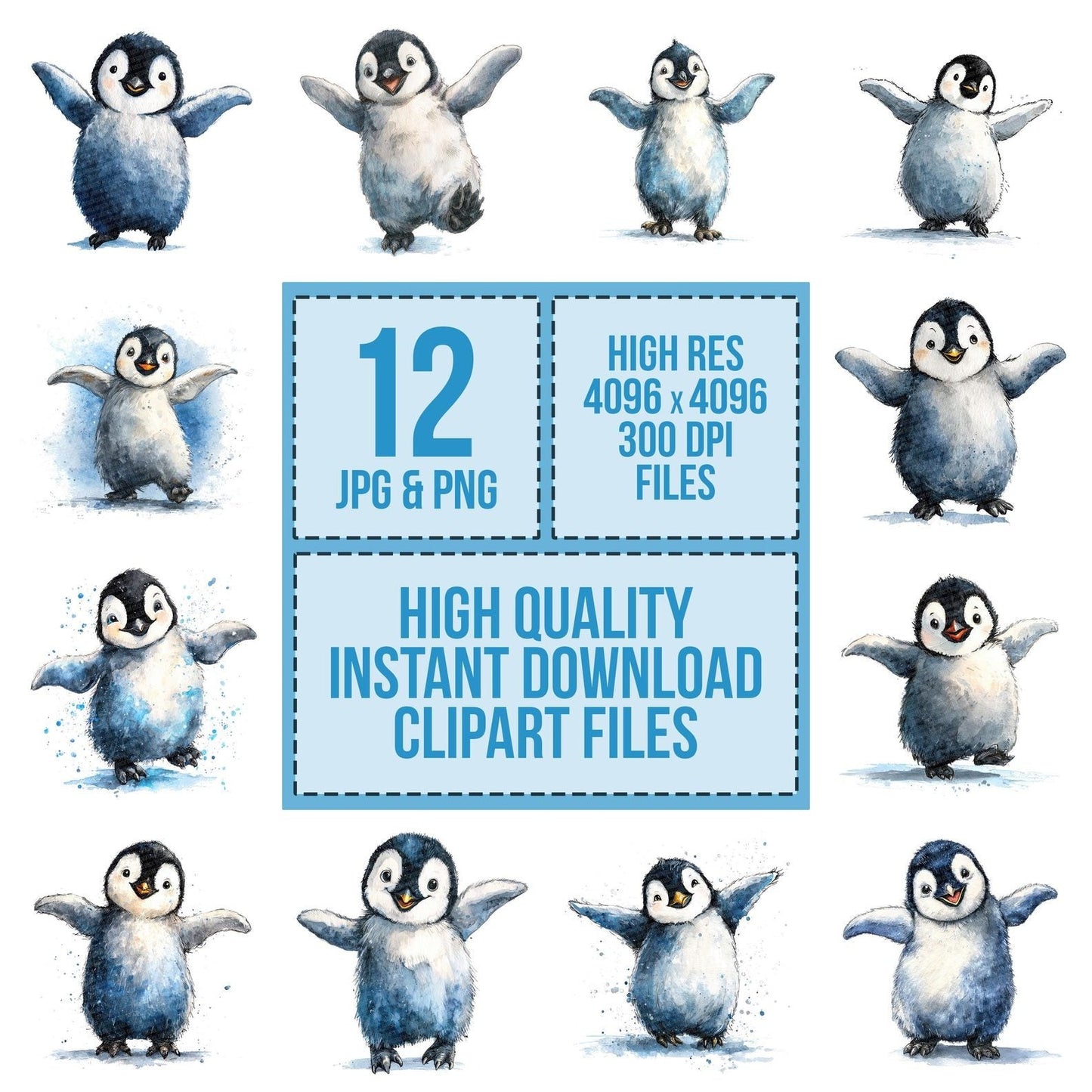 Watercolour Penguin Clipart Set (DDD007259)