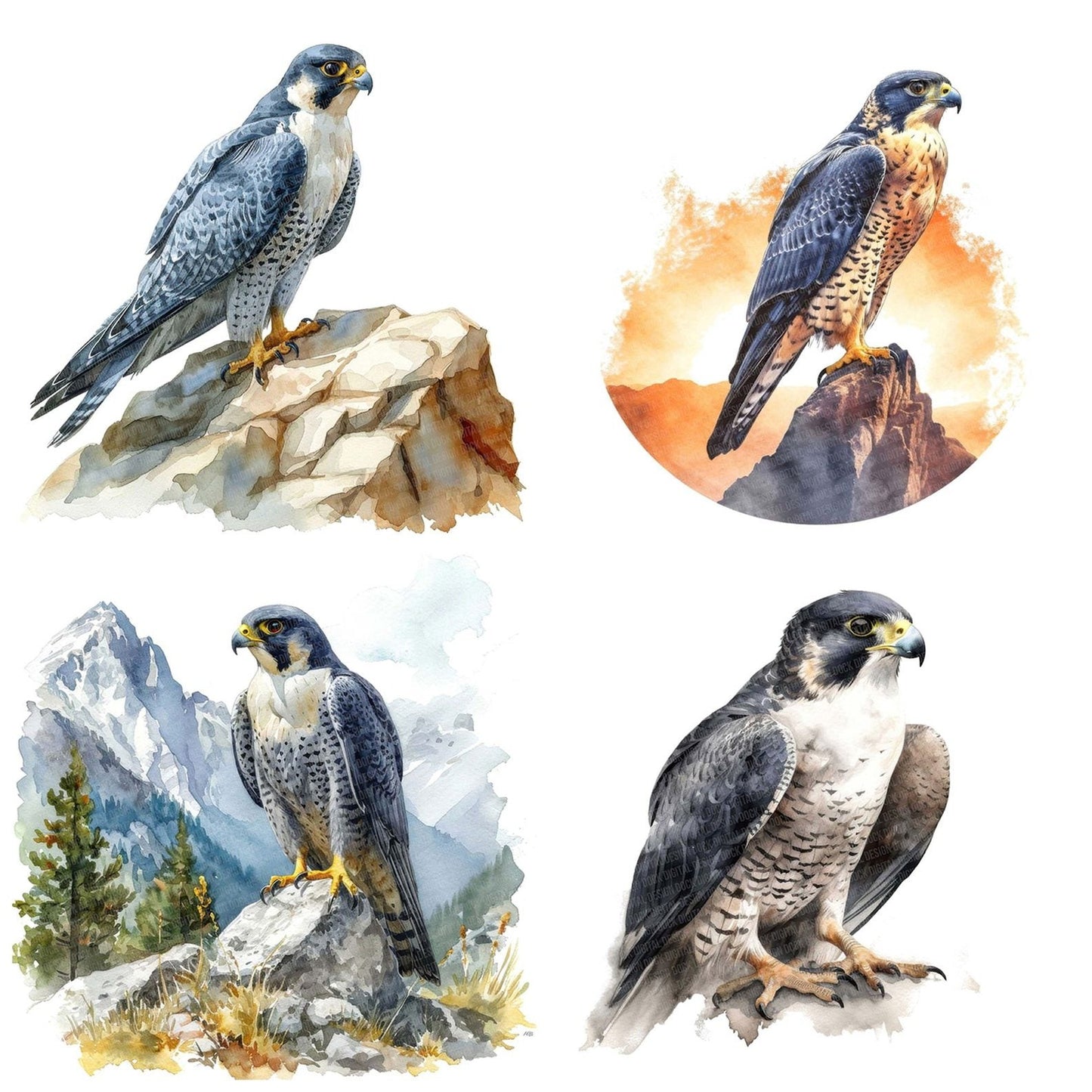 Watercolour Peregrine Falcon Clipart Set (DDD007260)