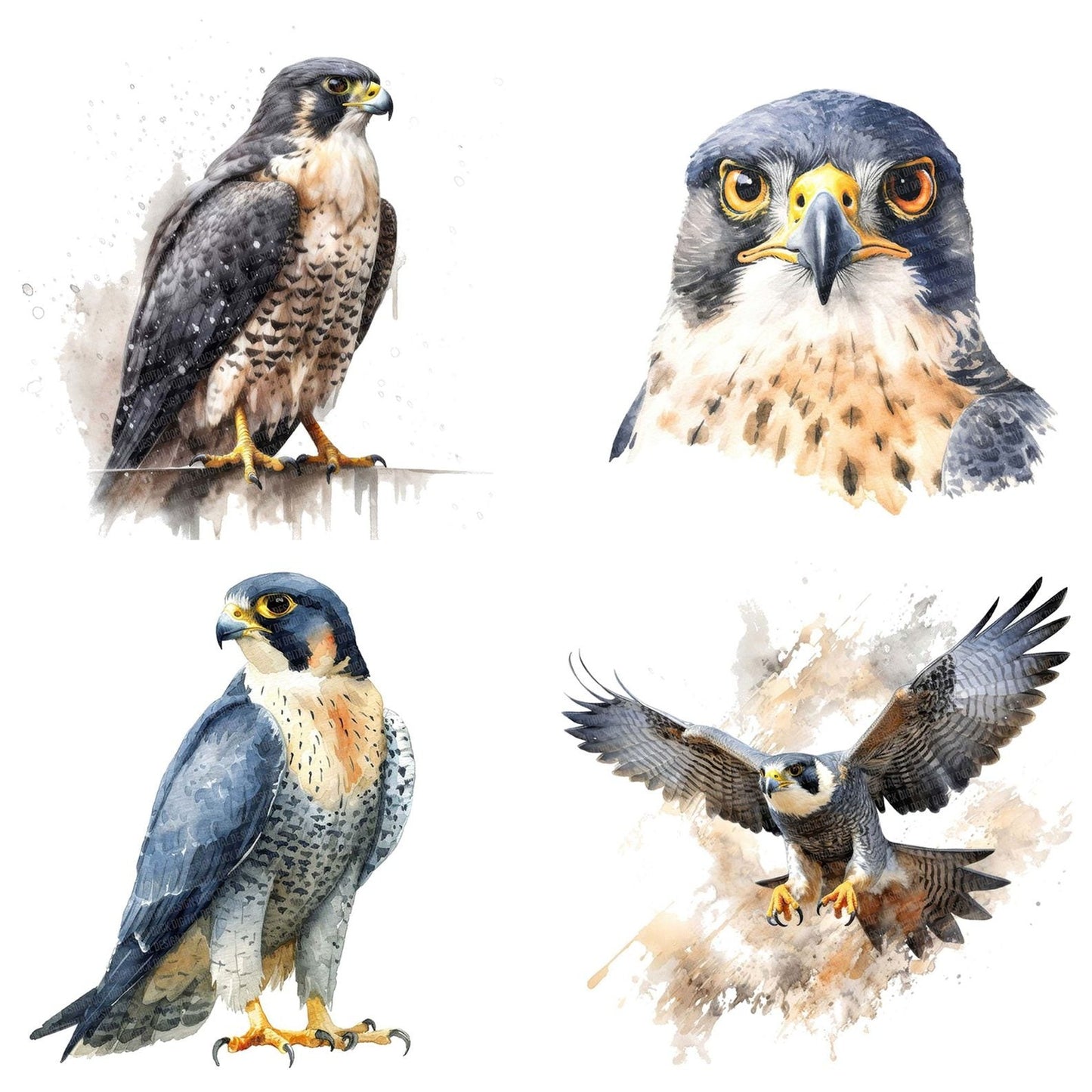 Watercolour Peregrine Falcon Clipart Set (DDD007260)