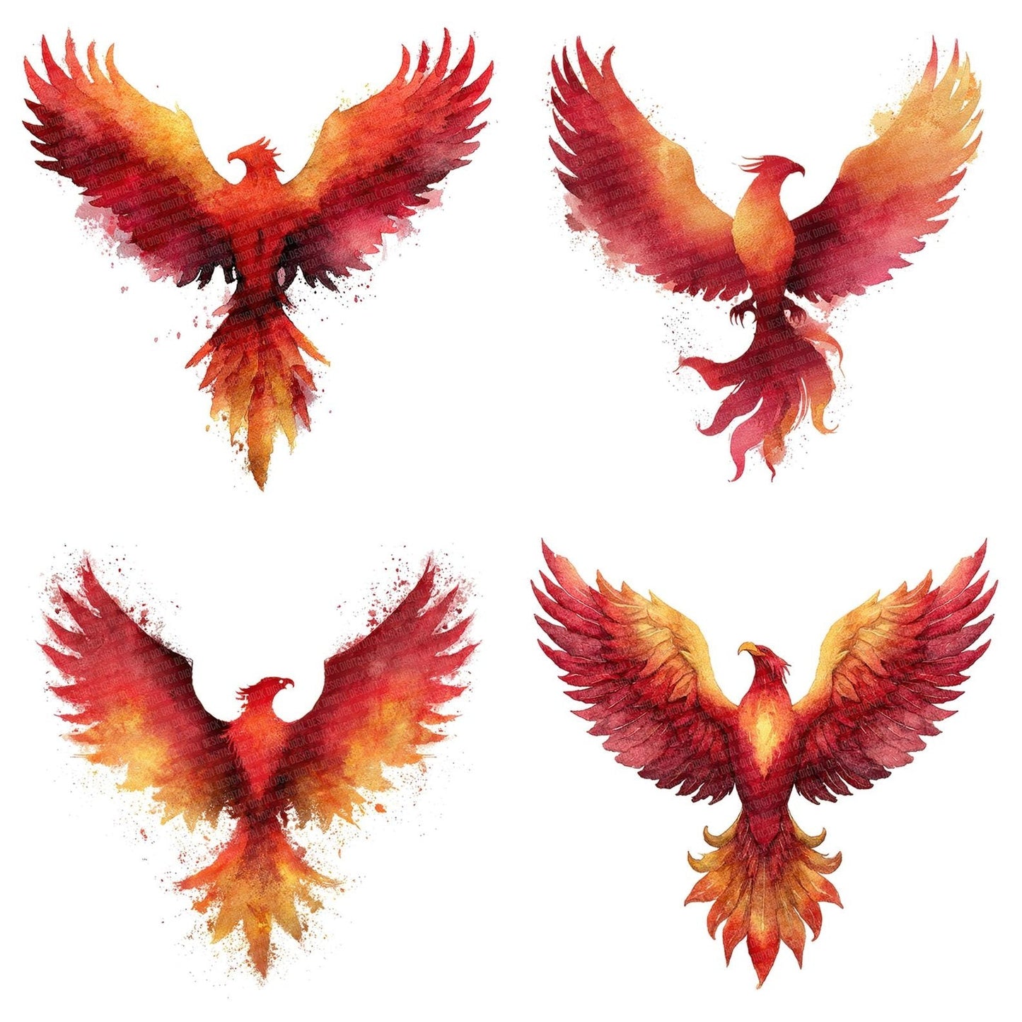 Watercolour Phoenix Clipart Set (DDD007266)