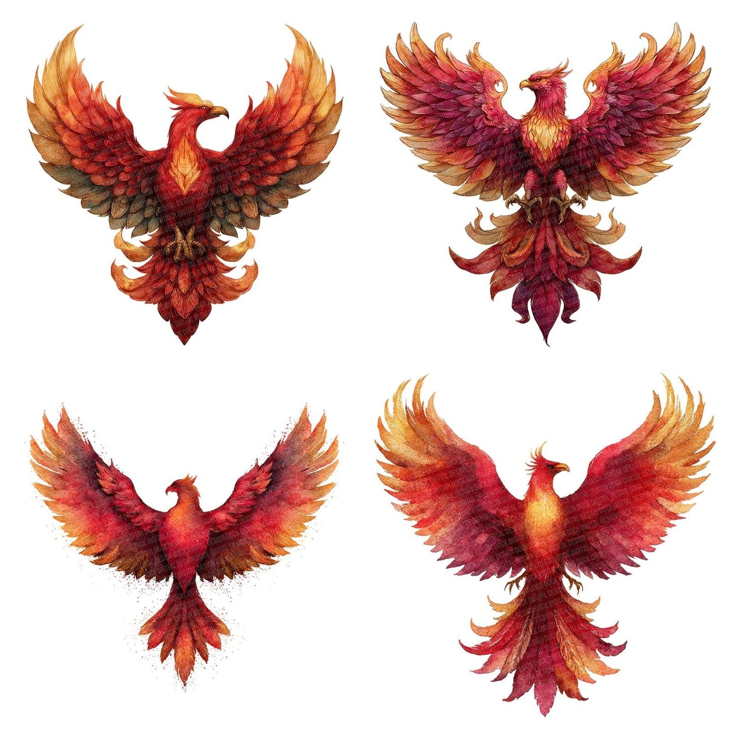Watercolour Phoenix Clipart Set (DDD007266)