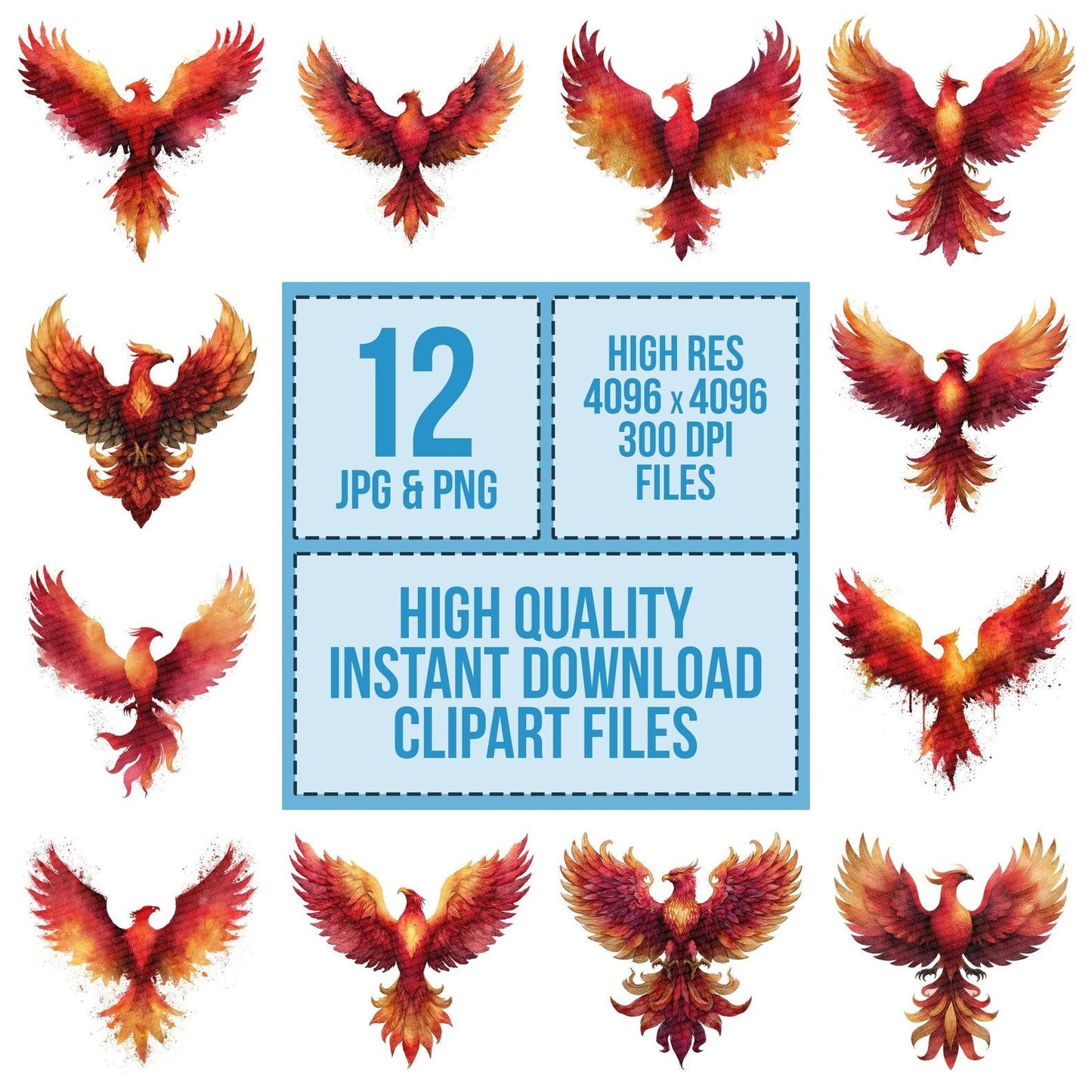 Watercolour Phoenix Clipart Set (DDD007266)