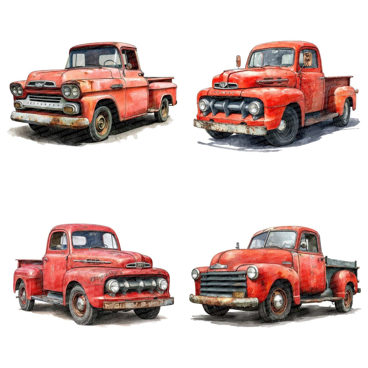 Watercolour Pickup Truck Clipart Set (DDD007267)