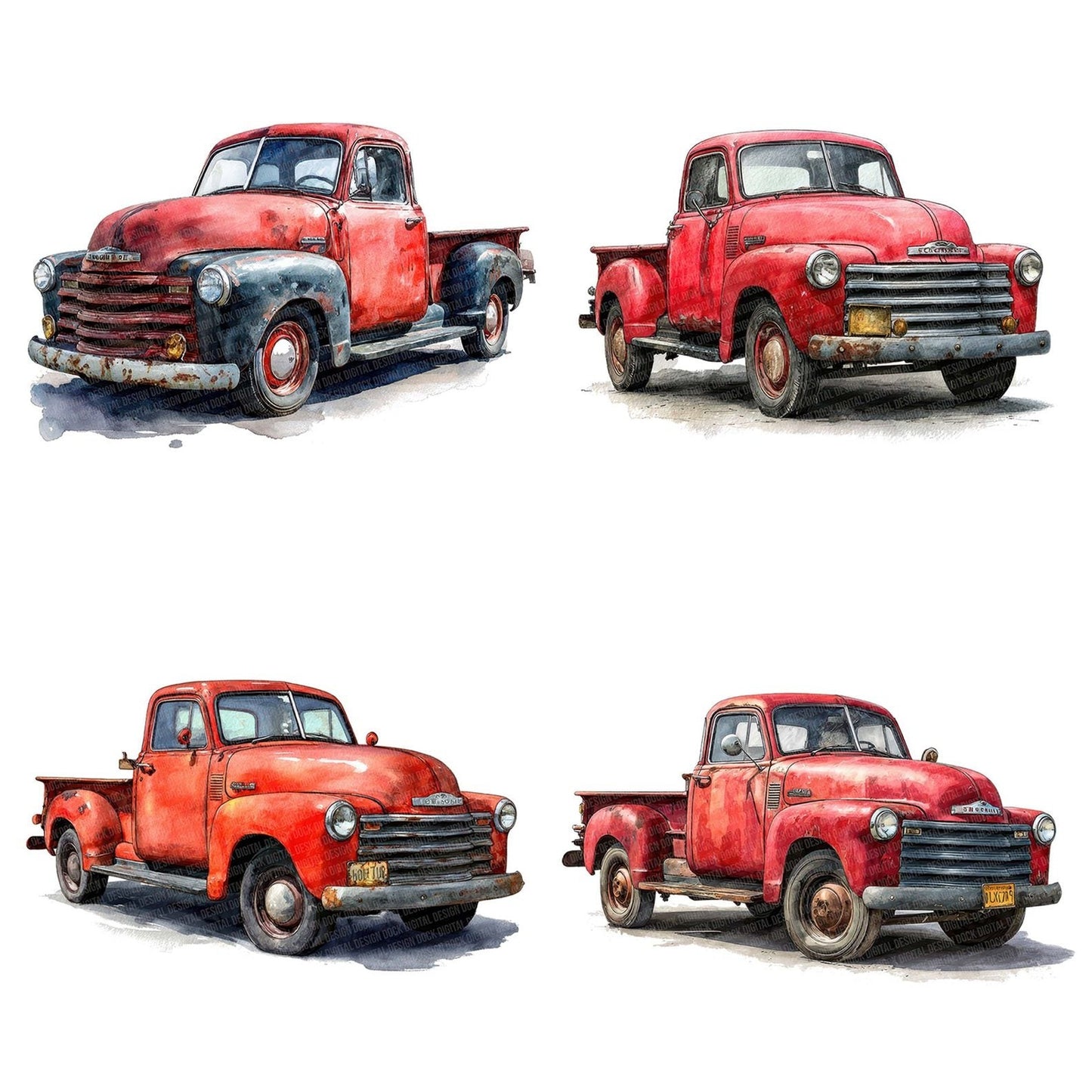 Watercolour Pickup Truck Clipart Set (DDD007267)