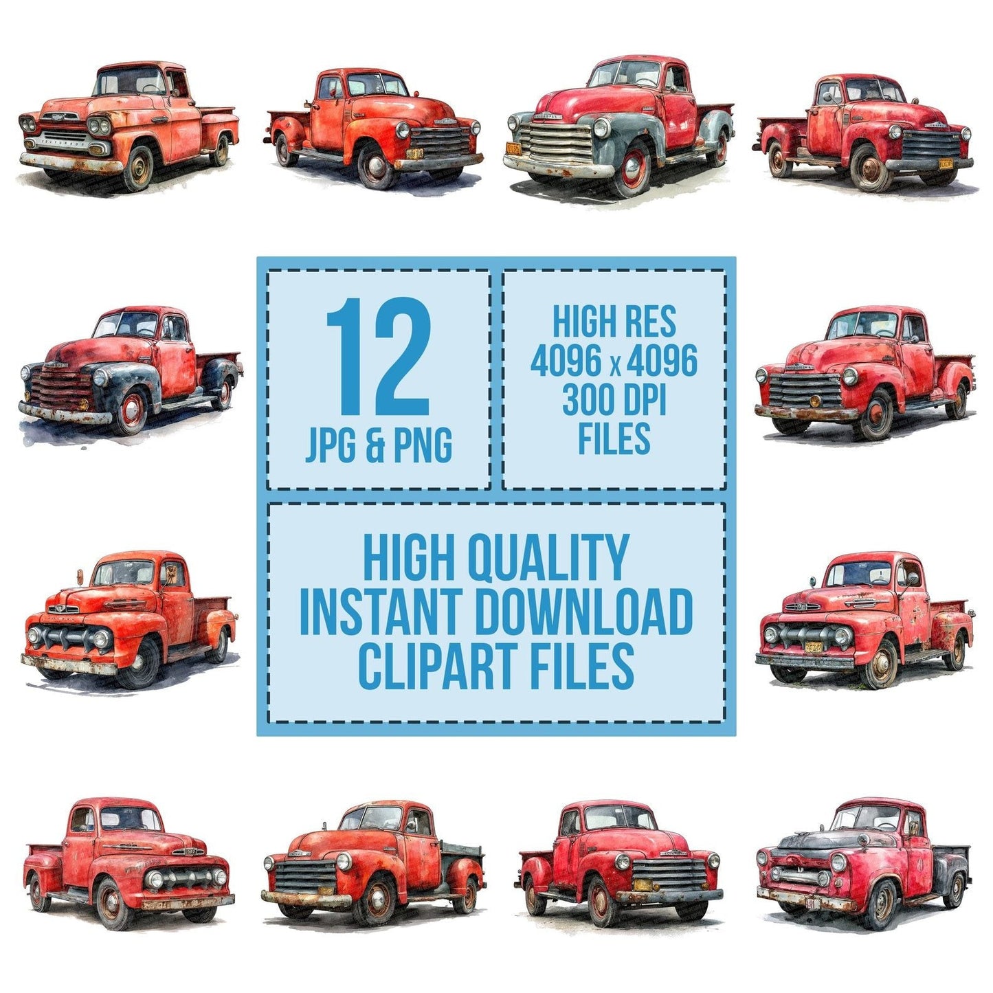 Watercolour Pickup Truck Clipart Set (DDD007267)