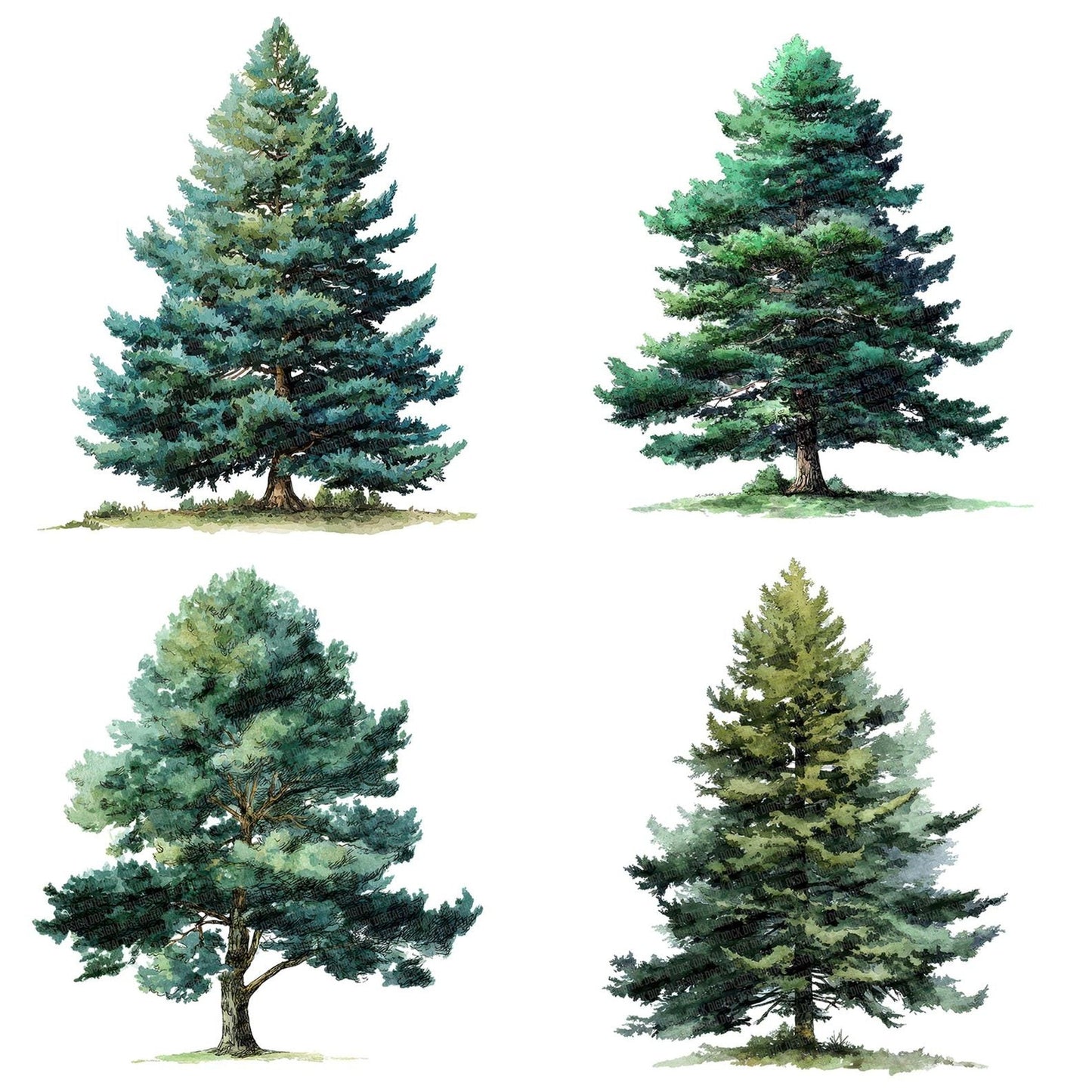Watercolour Pine Tree Clipart Set (DDD007270)