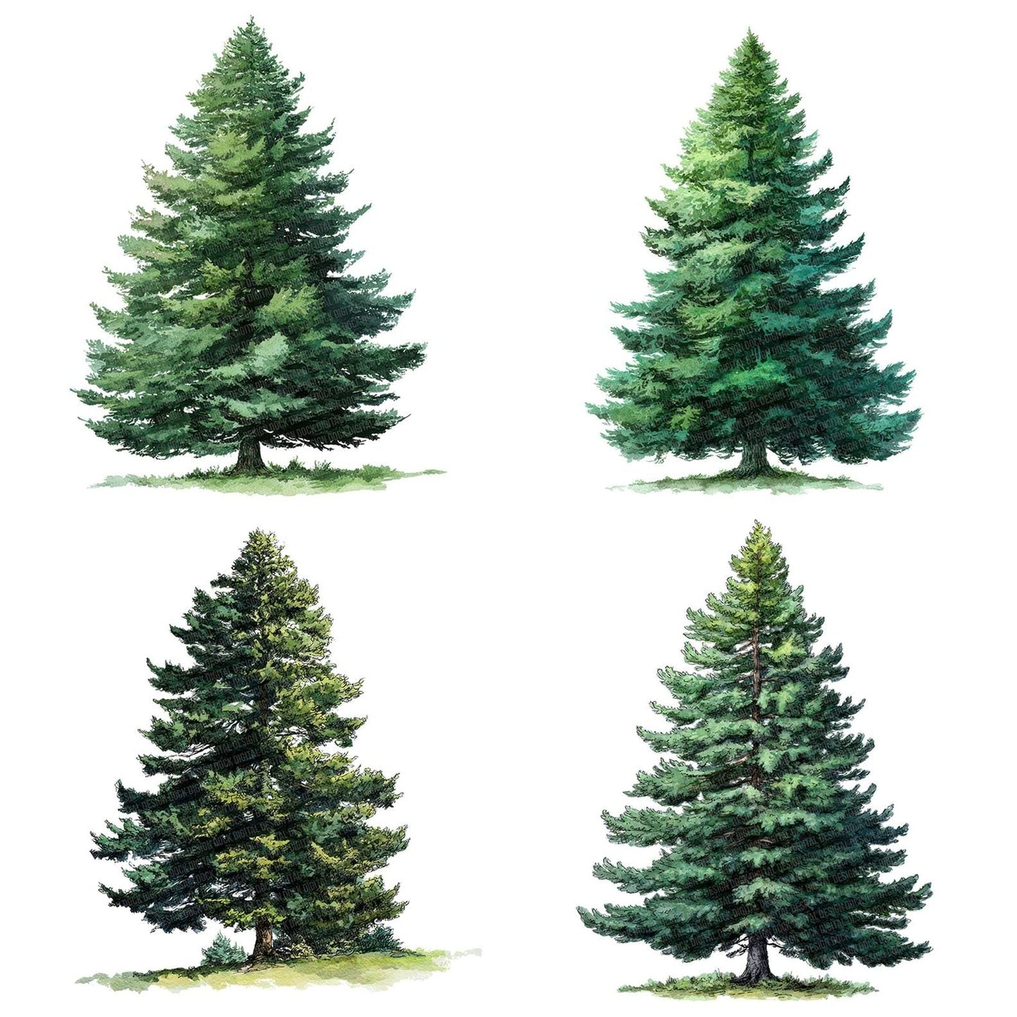 Watercolour Pine Tree Clipart Set (DDD007270)