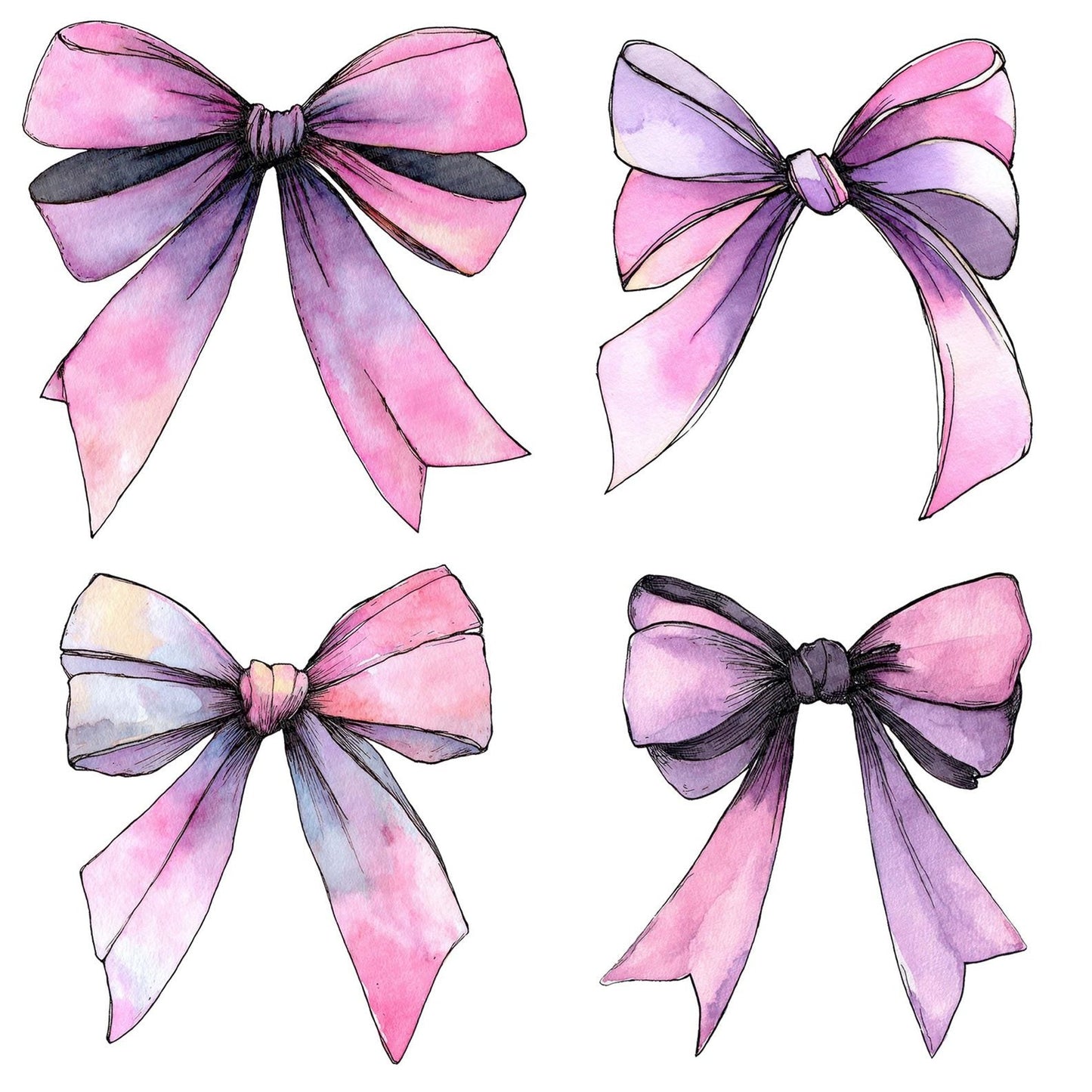 Watercolour Pink Bow Clipart Set (DDD007271)