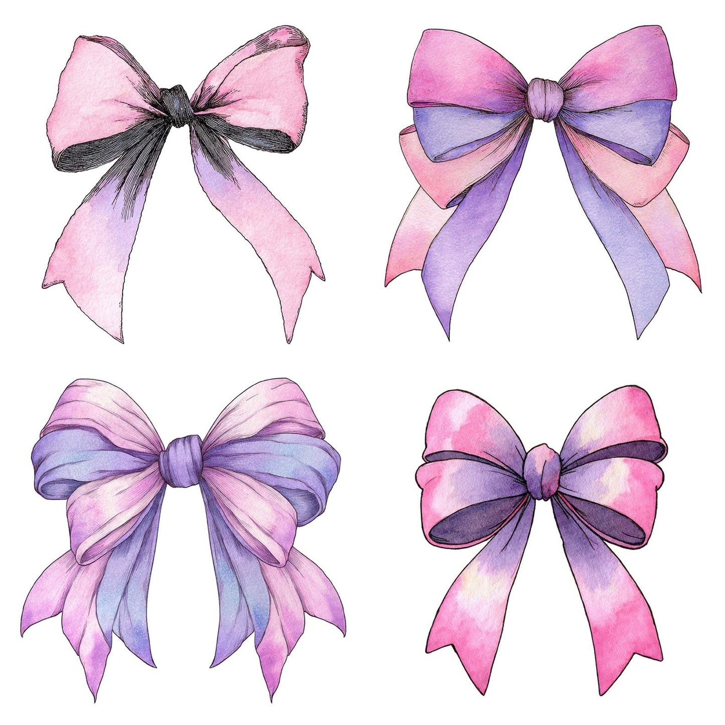 Watercolour Pink Bow Clipart Set (DDD007271)