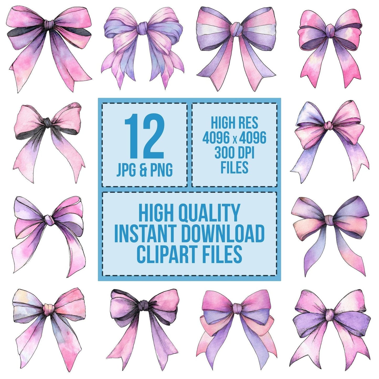 Watercolour Pink Bow Clipart Set (DDD007271)