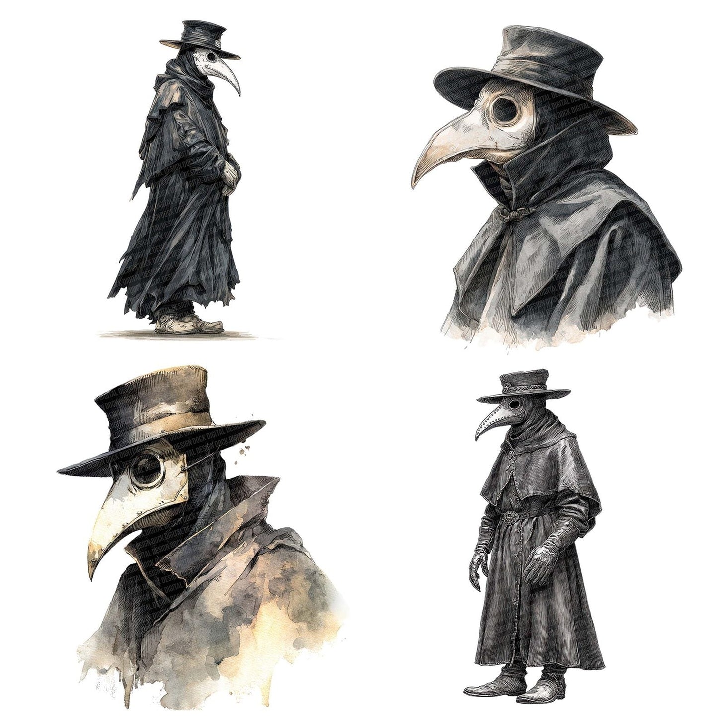 Watercolour Plague Doctor Clipart Set (DDD007274)